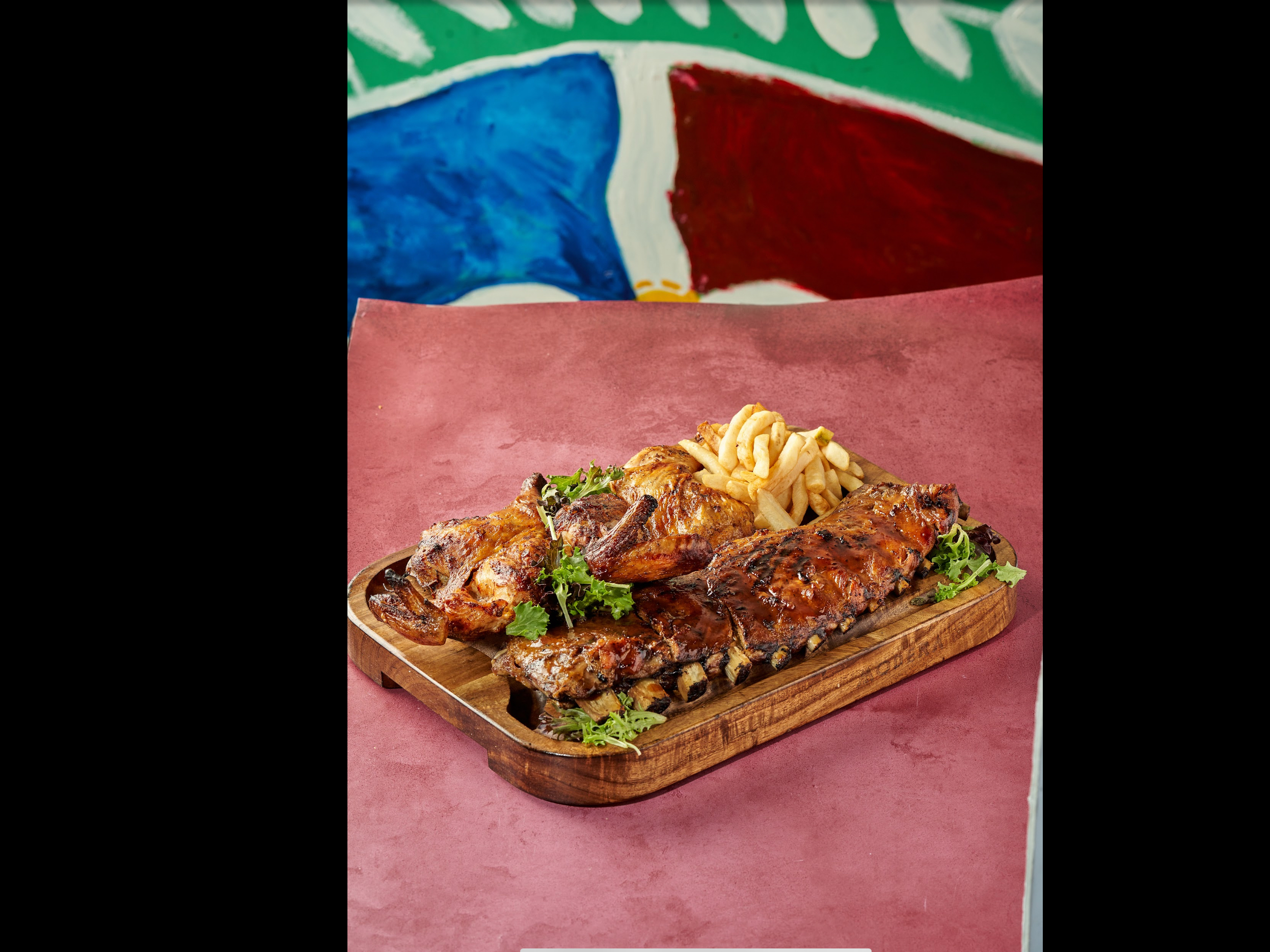 Family Platter ( 1\2 Pollo - Half Rack - Arroz - French Fries.