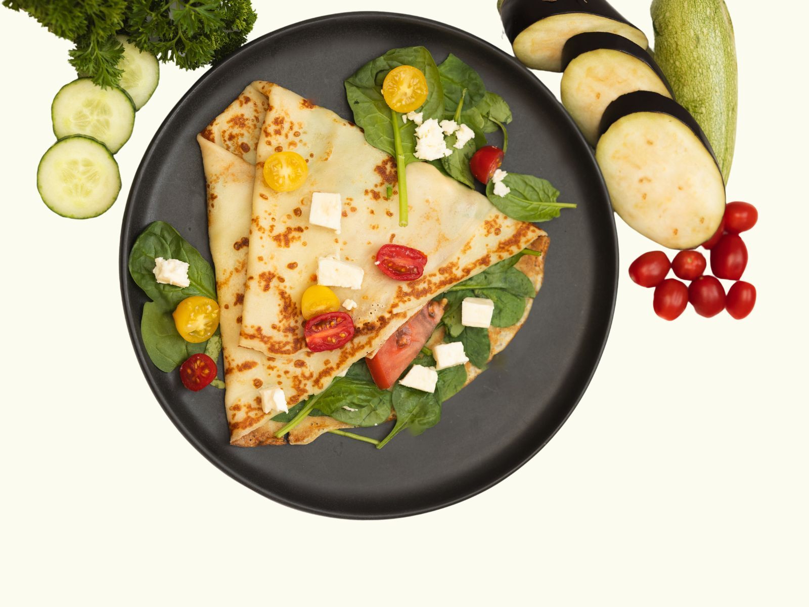 MEDITERRANEAN CREPE (SPINACH  FETA CHEESE  DICED TOMATOES)