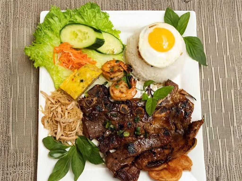 C71. Rice w/ Grilled Pork, Shrimp, Shredded Pork, Egg Cake, Egg
