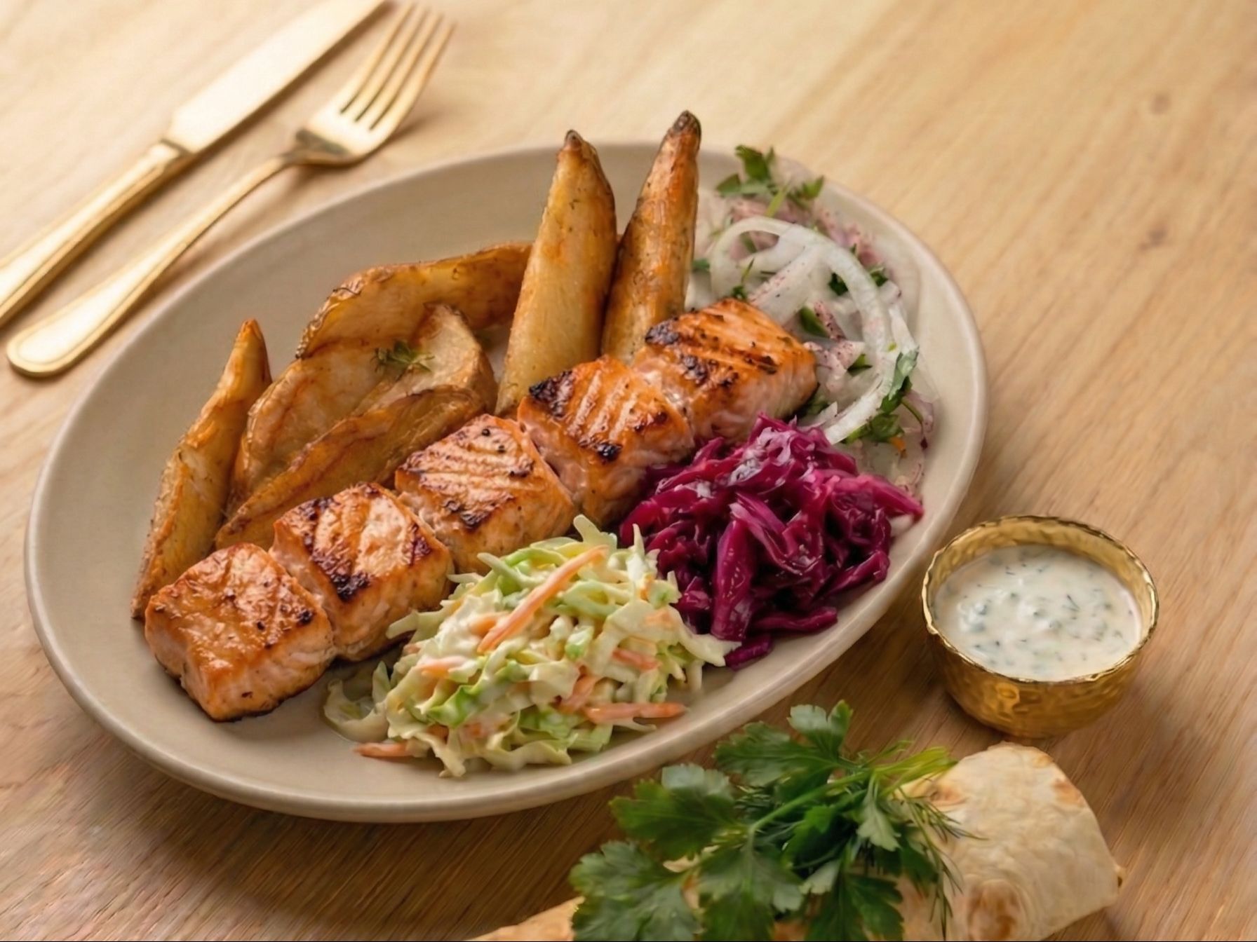 Salmon Kebab.