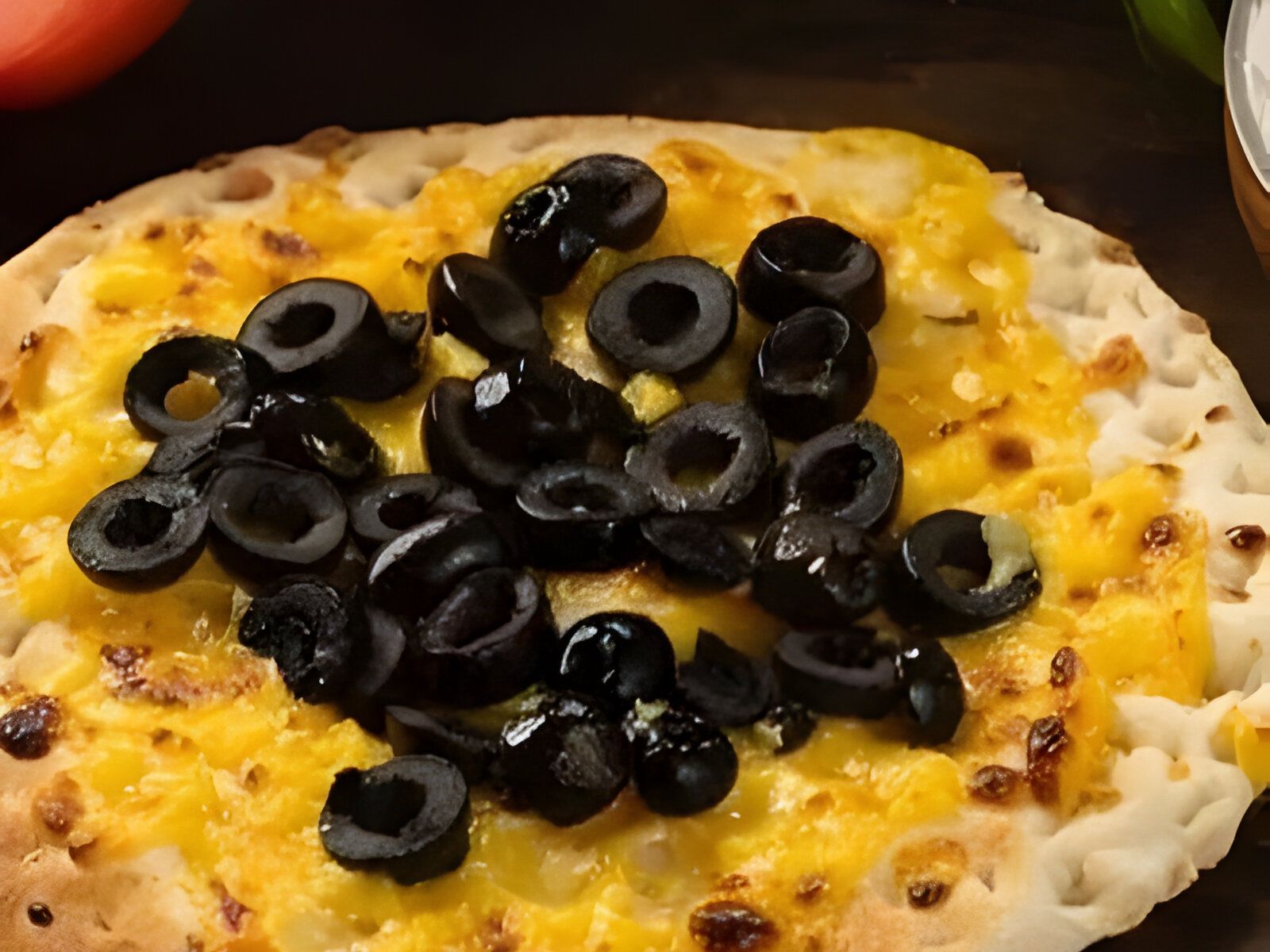 Yellow Cheese with Black Olives- Flat Bread.
