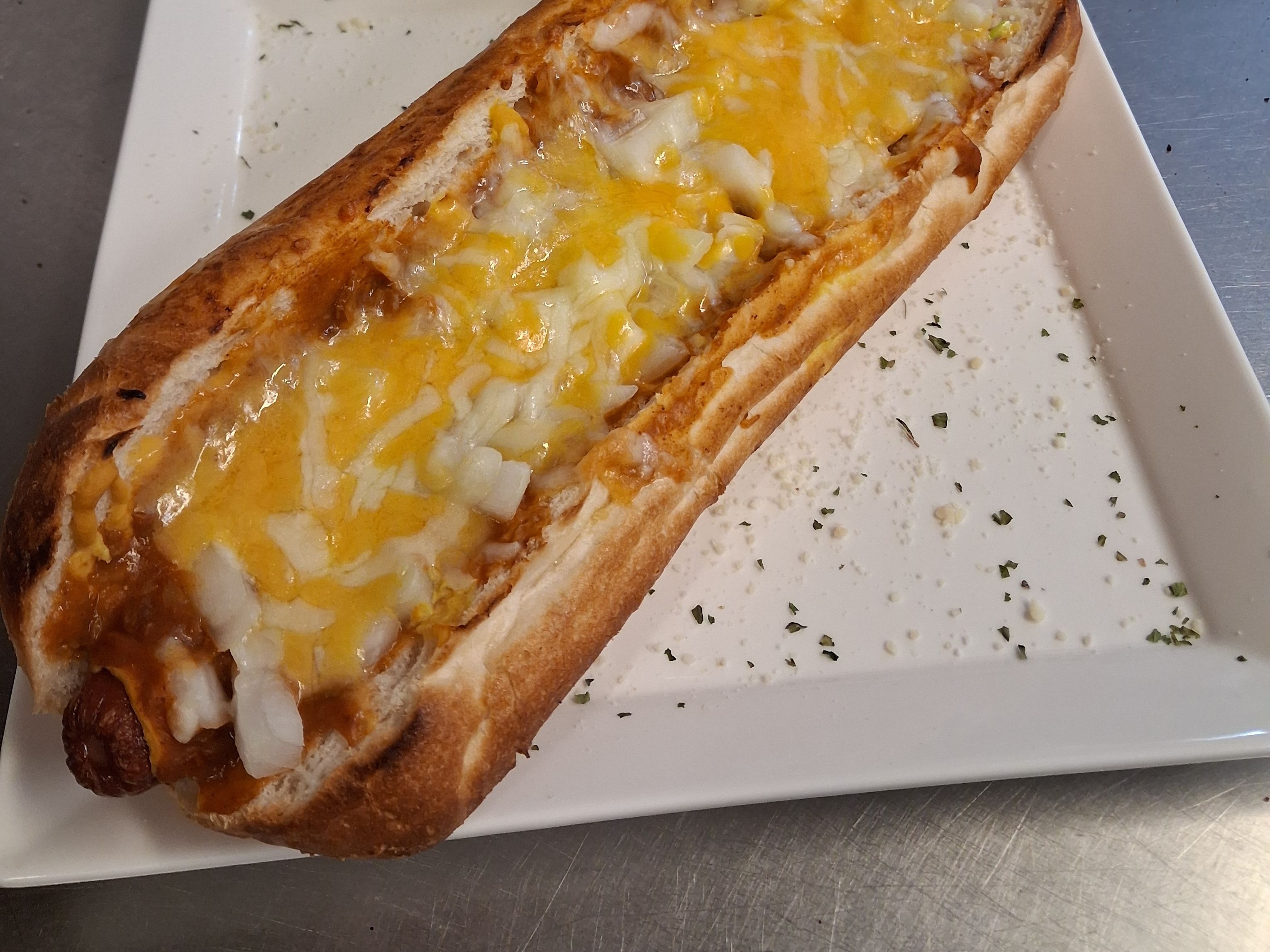 12" Chili Cheese Dog \with Onions