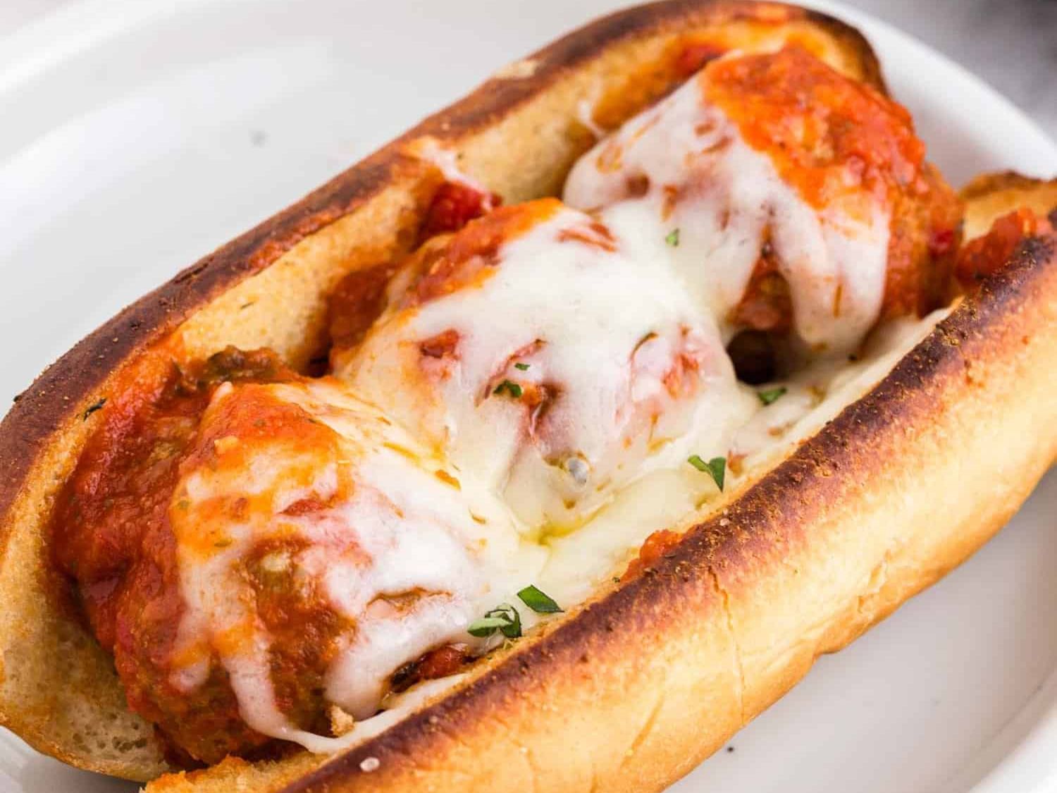 Meatball Sub Sandwich on Hoagie Bun.