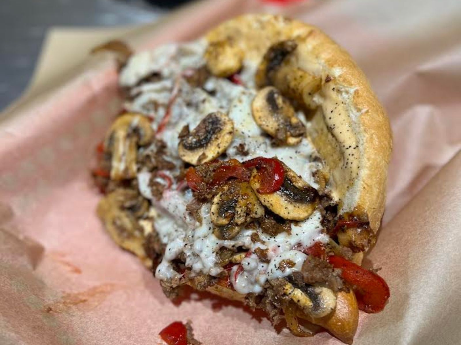 MUSHROOM PEPPER CHEESESTEAK.