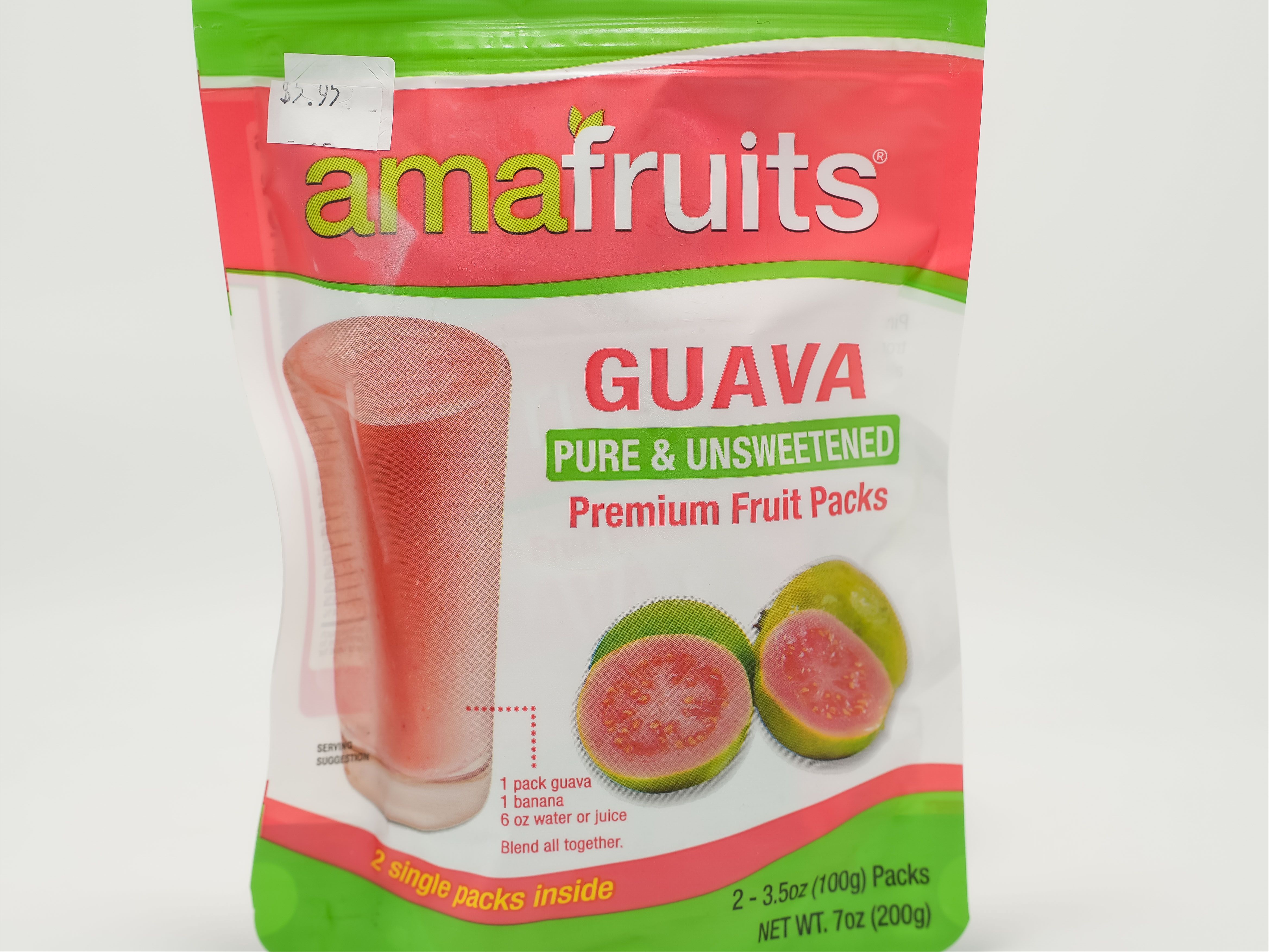 Amafruits Guava Pure & Unsweetened, (2)3.5oz Packs.