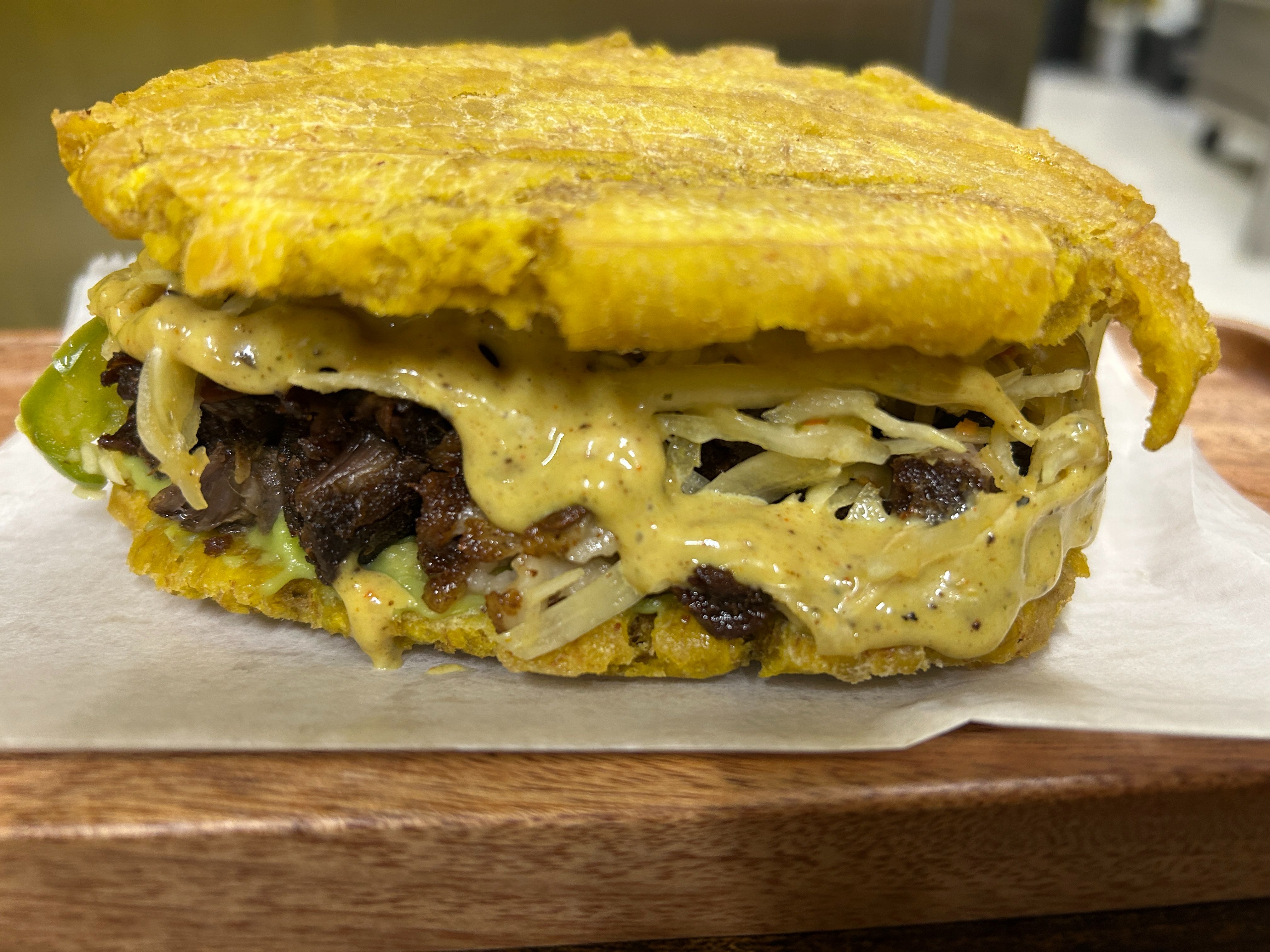 Goat Plantain sandwich.