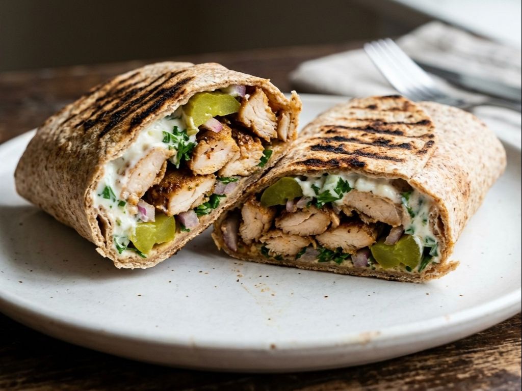 Chicken Shawarma Wrap & Fries.