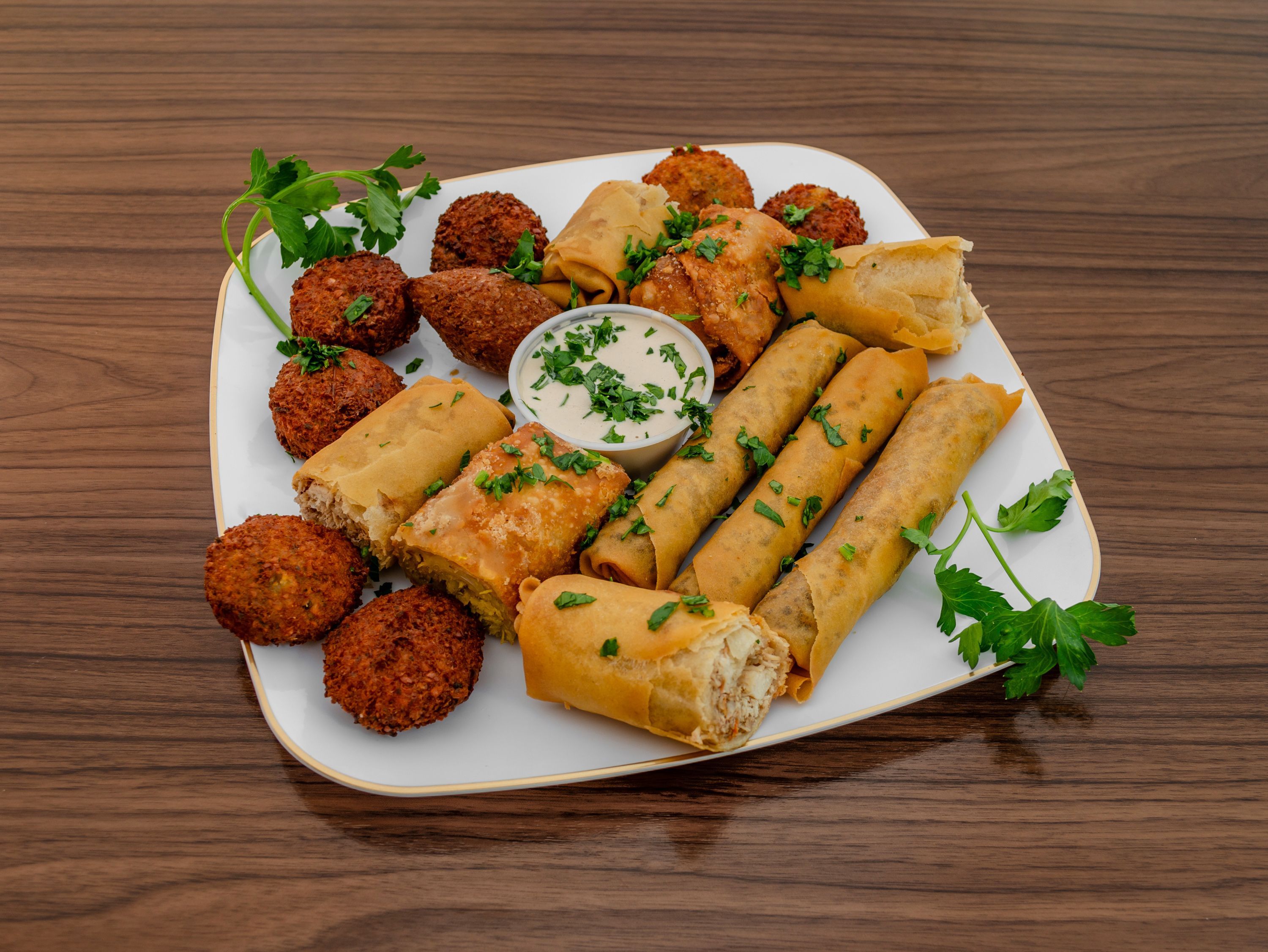 Appetizers Combo (4 Falafel, 2 Kibbeh, 3 Ciggars, 2 Chicken Roll).