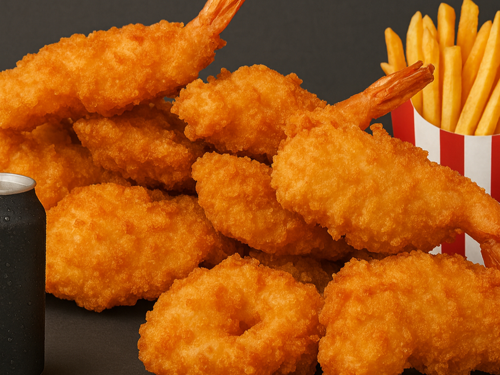 #60 6 PCS Jumbo Shrimp Combo W/fries & can soda.