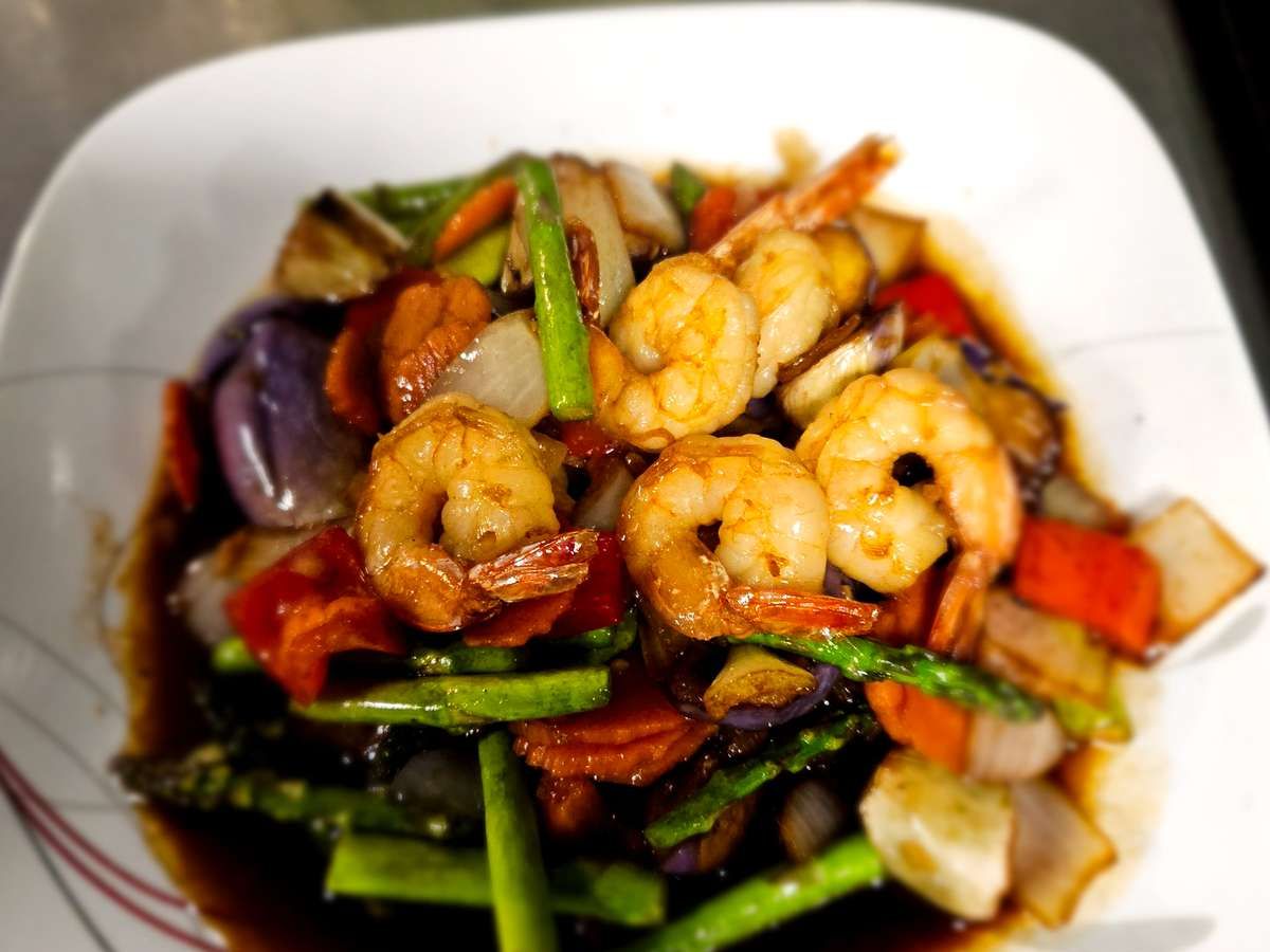 E72 Garlic Eggplant & Asparagus Dinner.