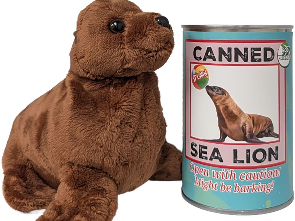 Splash the Canned Sea Lion - Eco-Friendly and Recycled Gift Foil Lid.