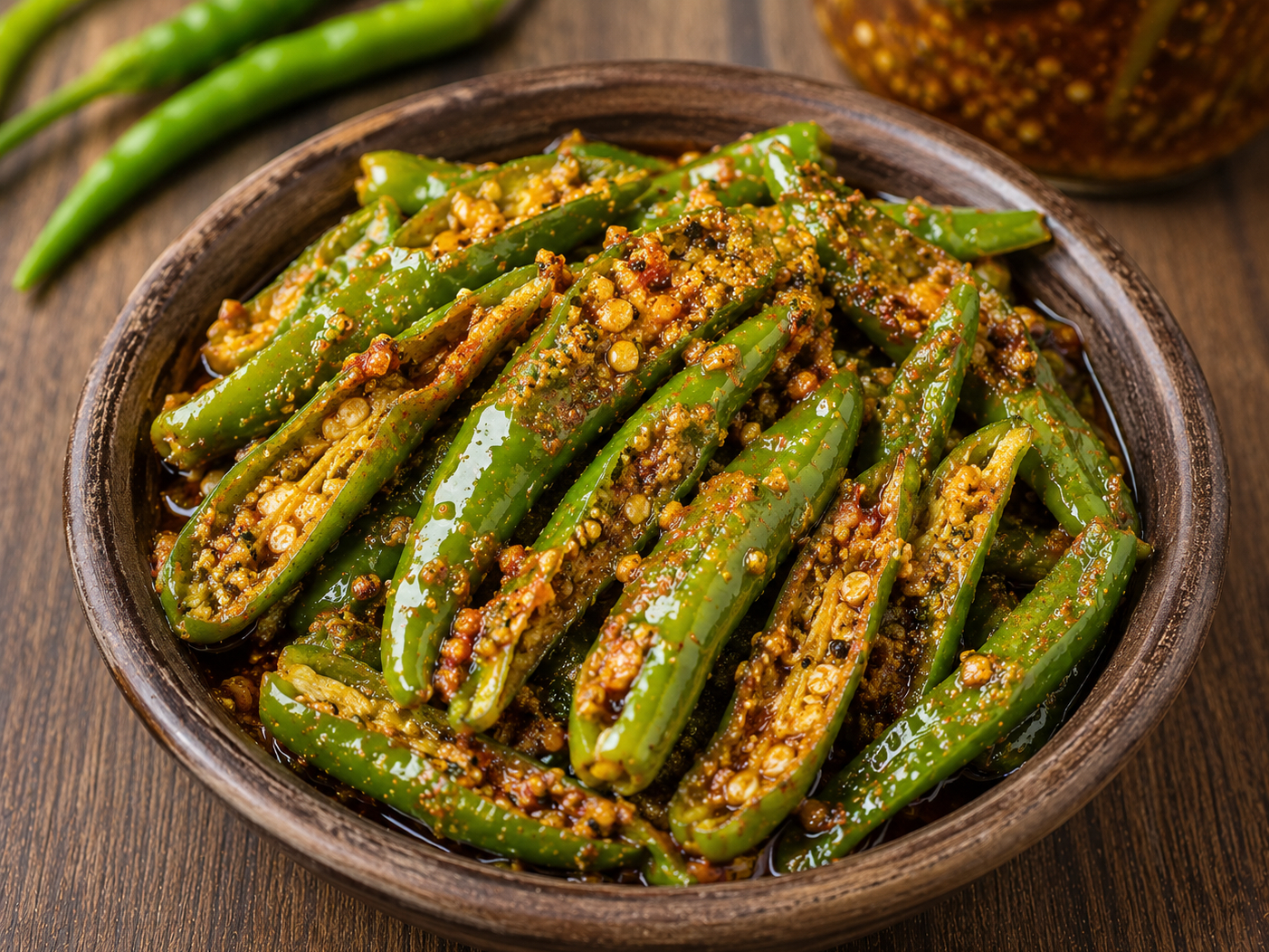 SPLT GREEN CHILLY PICKLE FRESH.