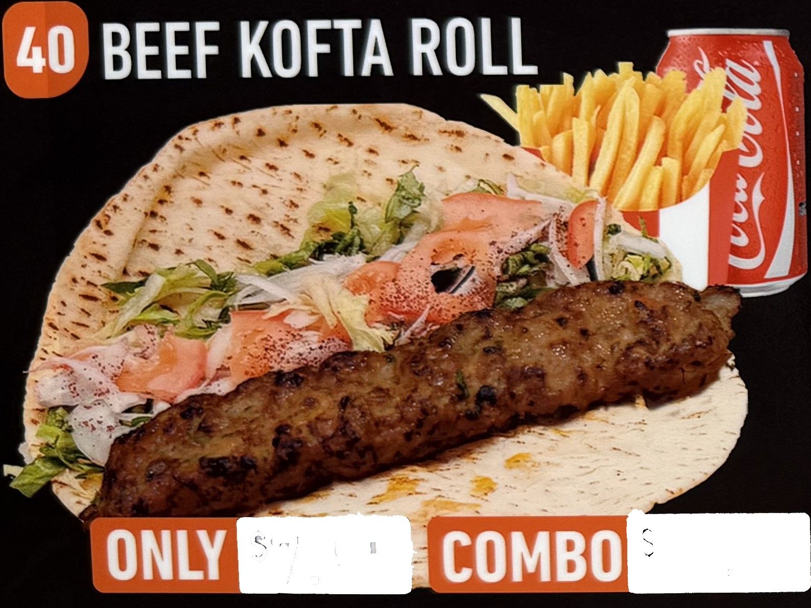 #40 Beef Kofta Roll W/ Fries And Can Soda