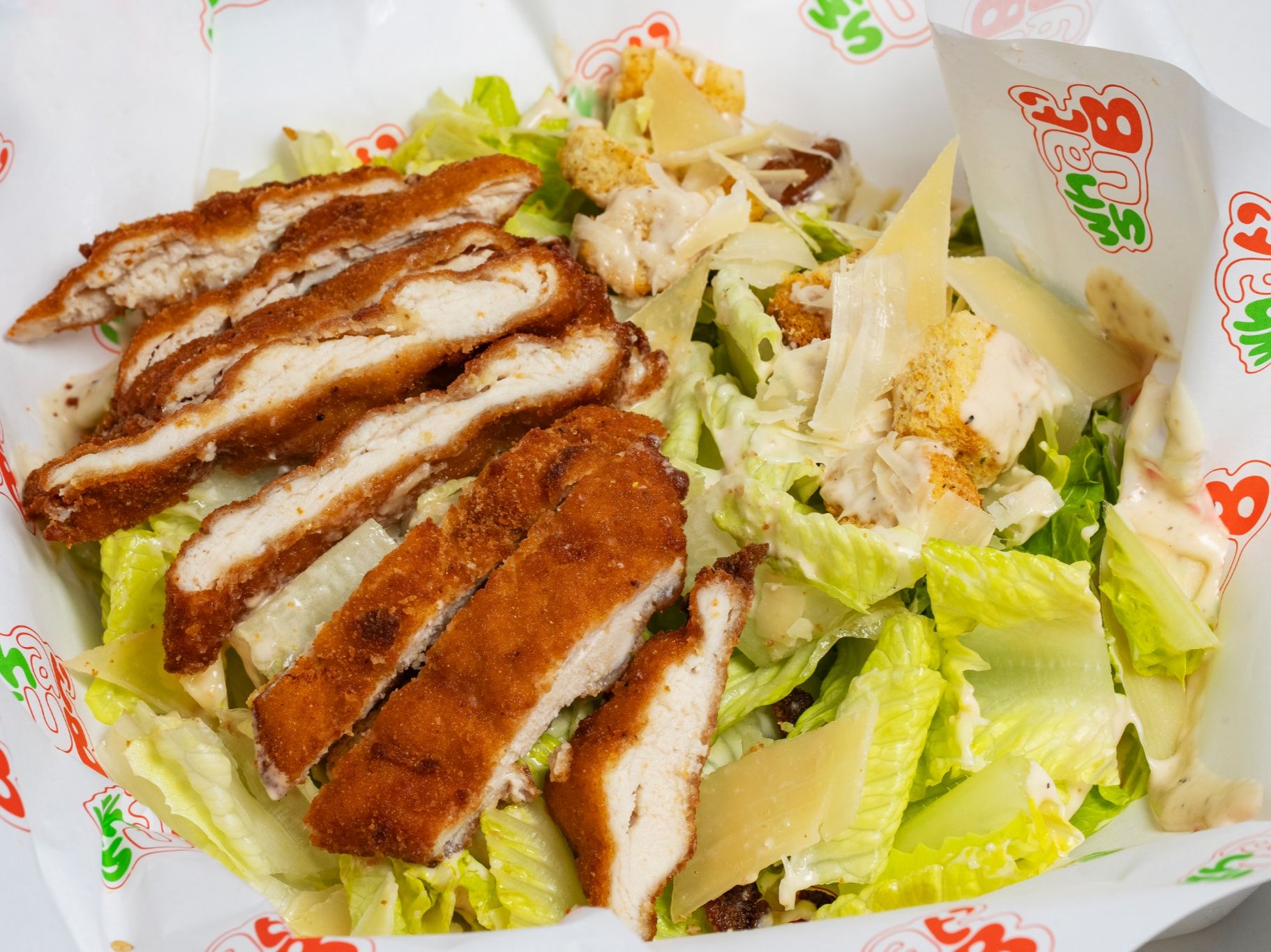 Caesar Salad w/Chicken Cutlet.