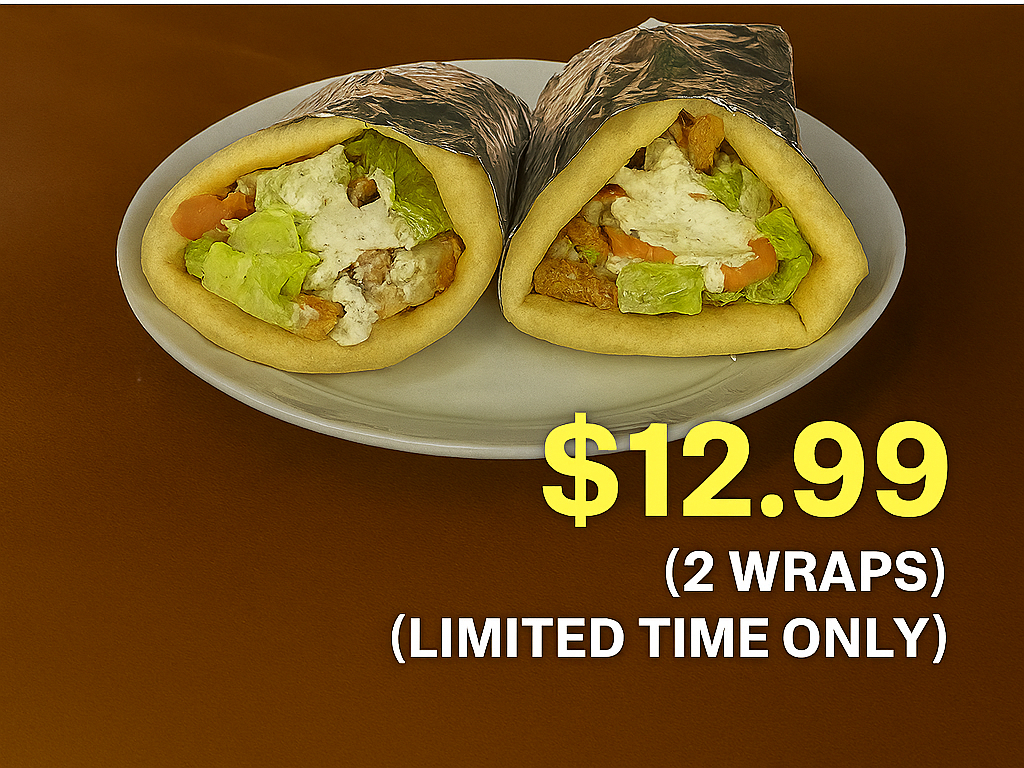 2 Chicken Gyro Wraps 11Am-2PM Thu.