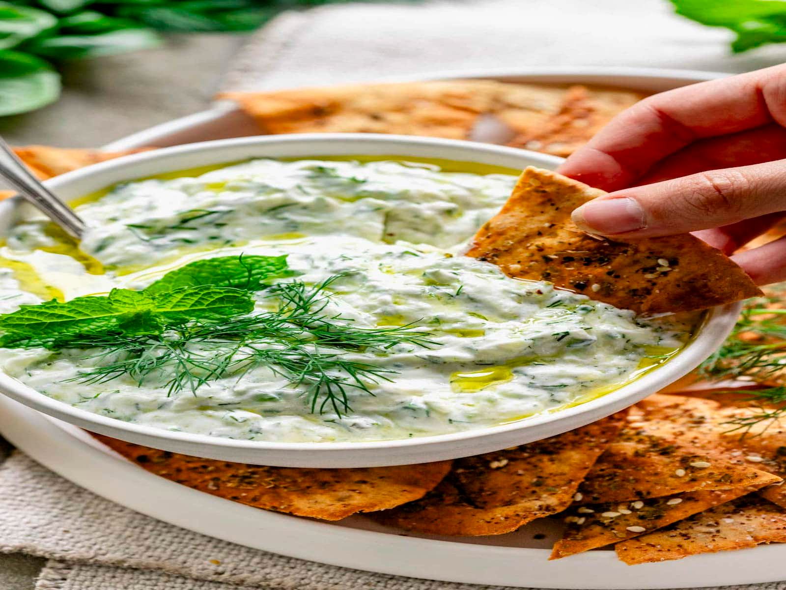 Tzatziki + Pita Chips or Pita Bread.