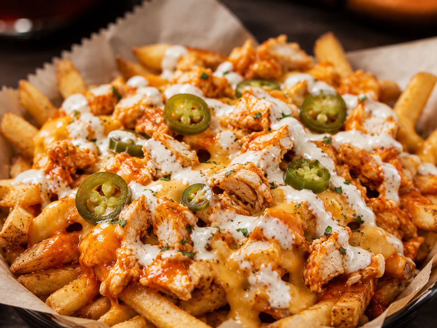Buffalo Chicken Loaded Fries.