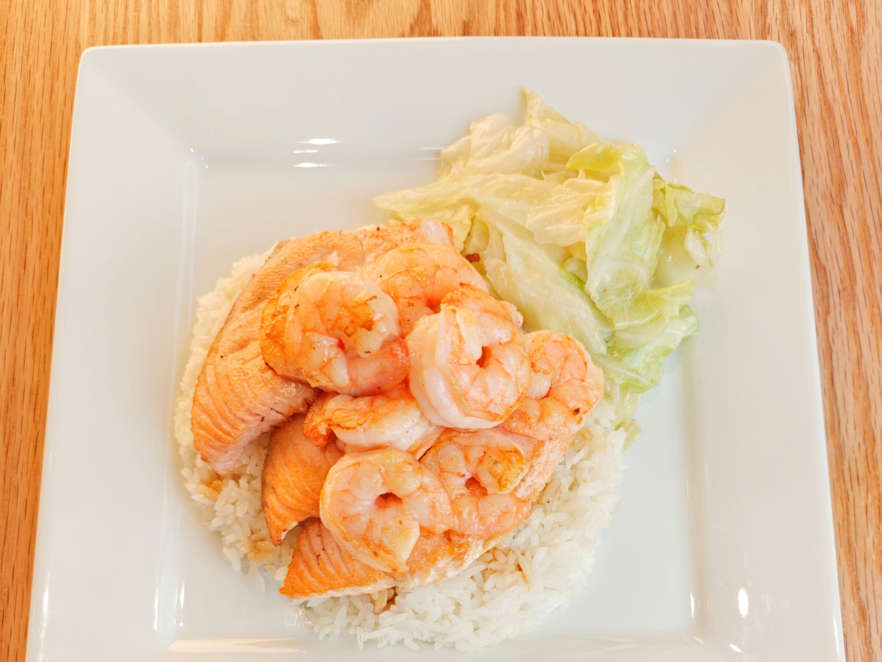 Salmon shrimp Teriyaki.