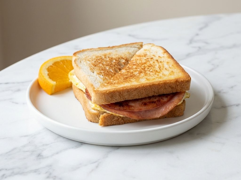 Breakfast Fried Bologna & Egg Sandwich.
