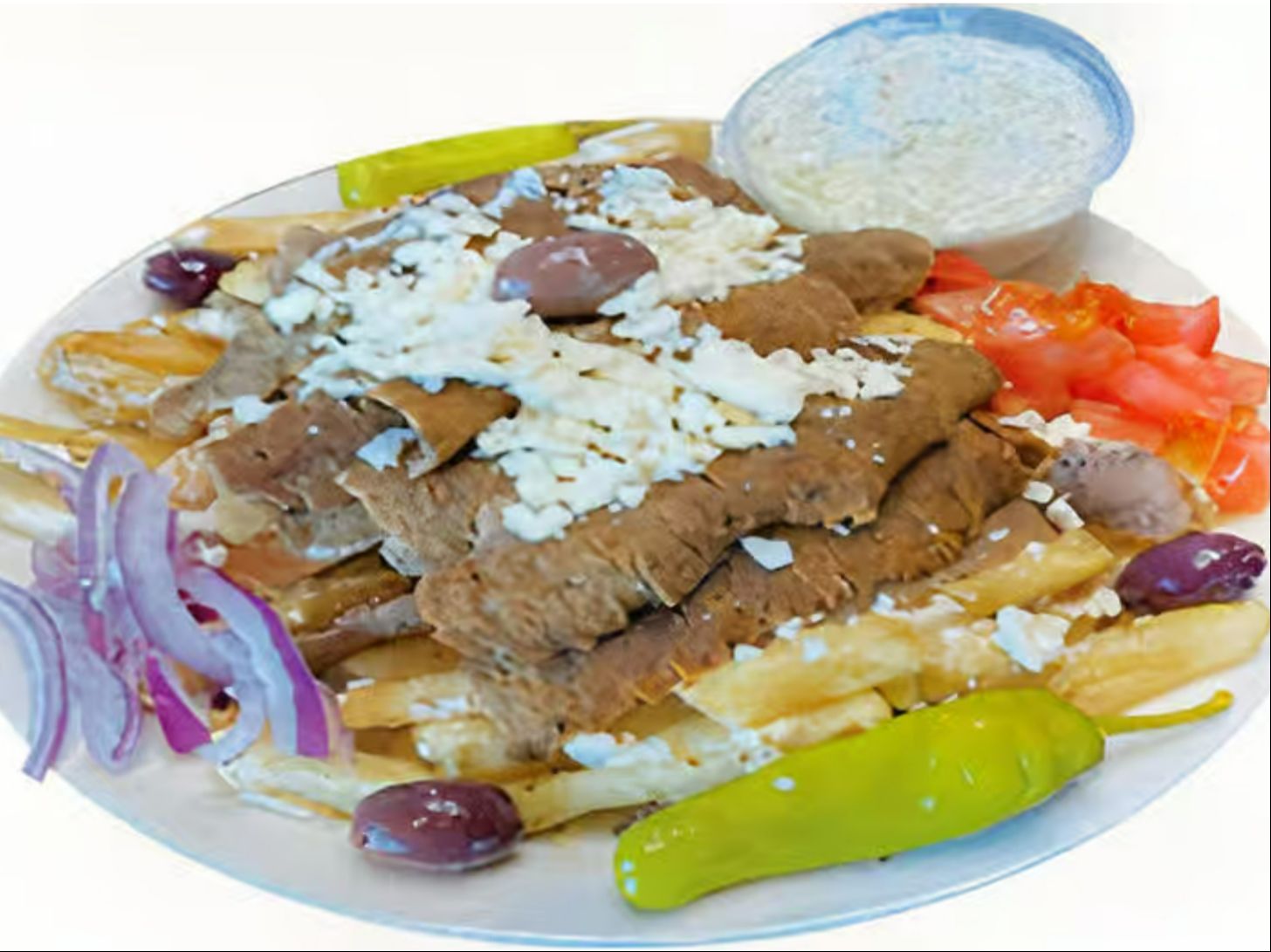 Loaded Gyro Fries & Tzatziki.