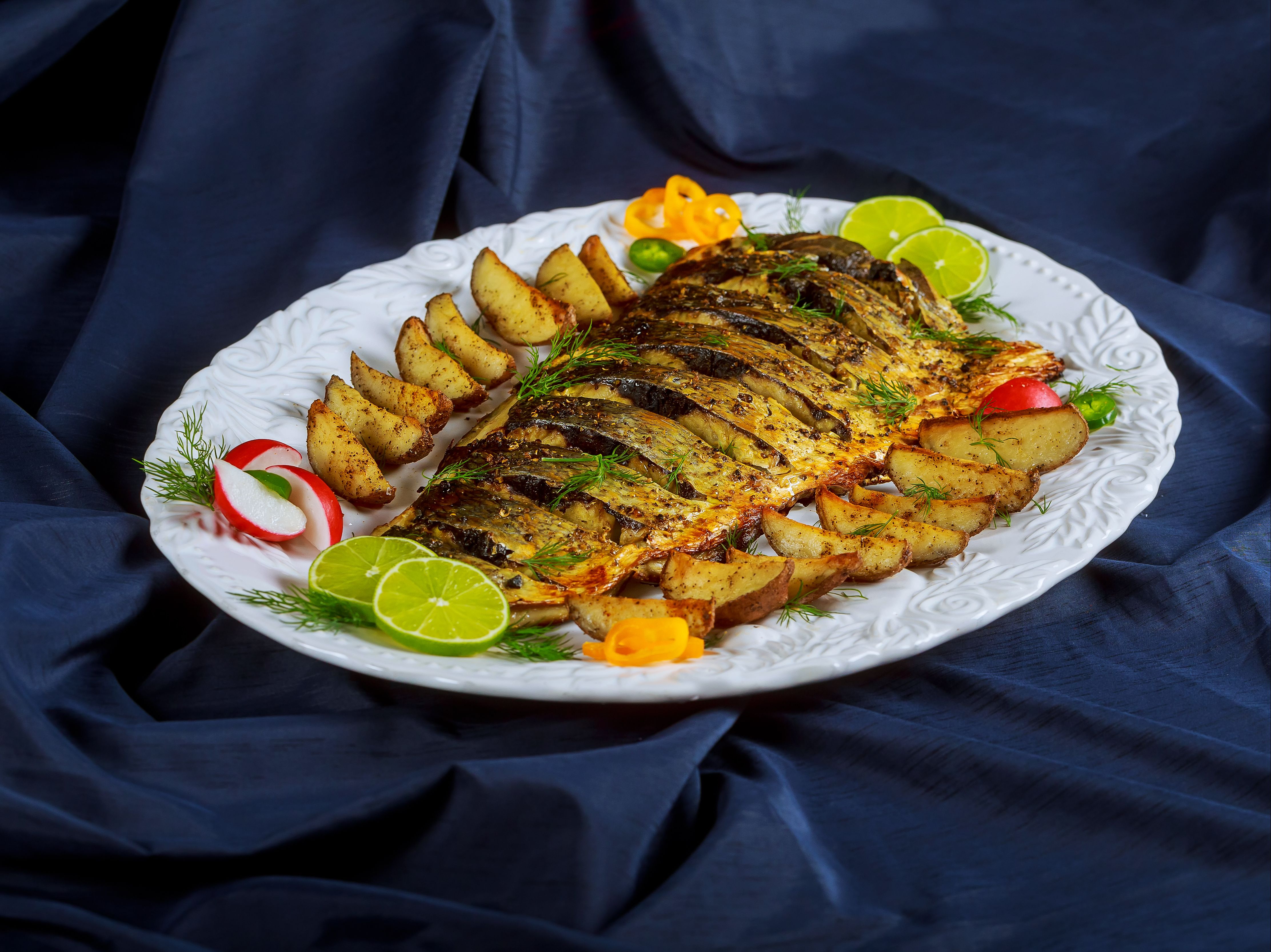 House Special Whole Grilled Fish (Tandoori Pomfret Bone-In).