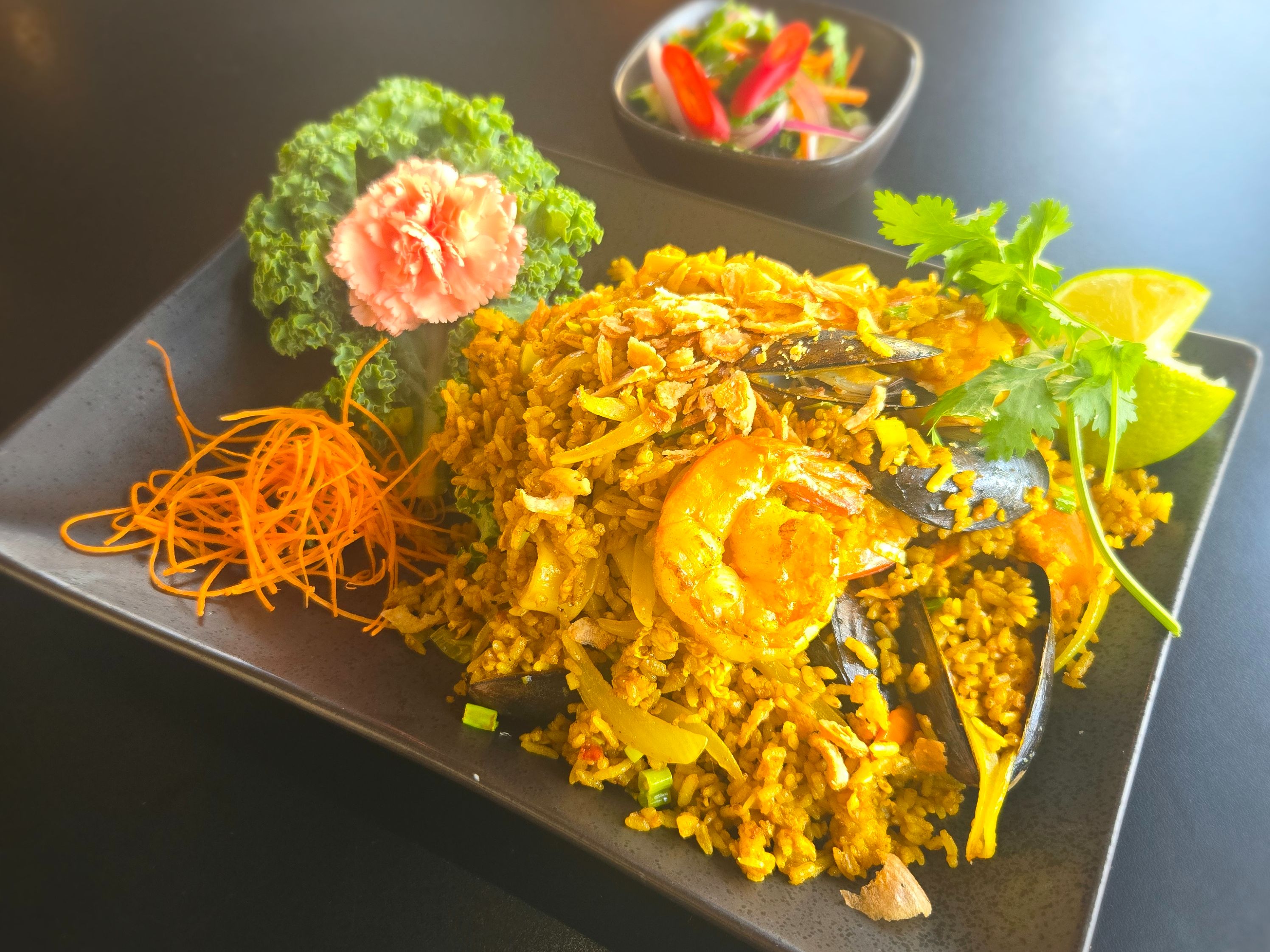 Yellow Curry Fried Rice with Seafood.