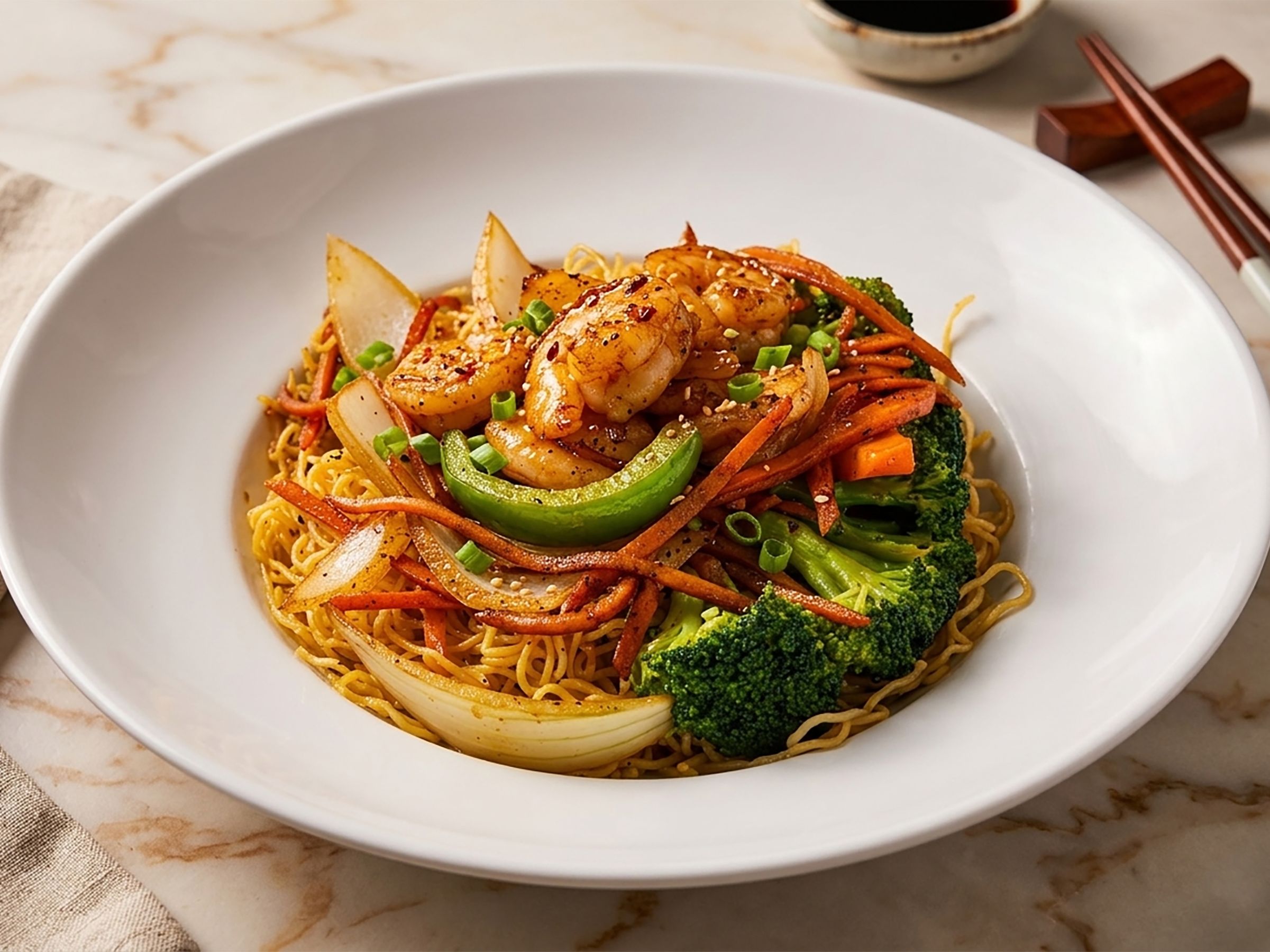 E2. Shrimp Egg-Noodle Stir-Fry.