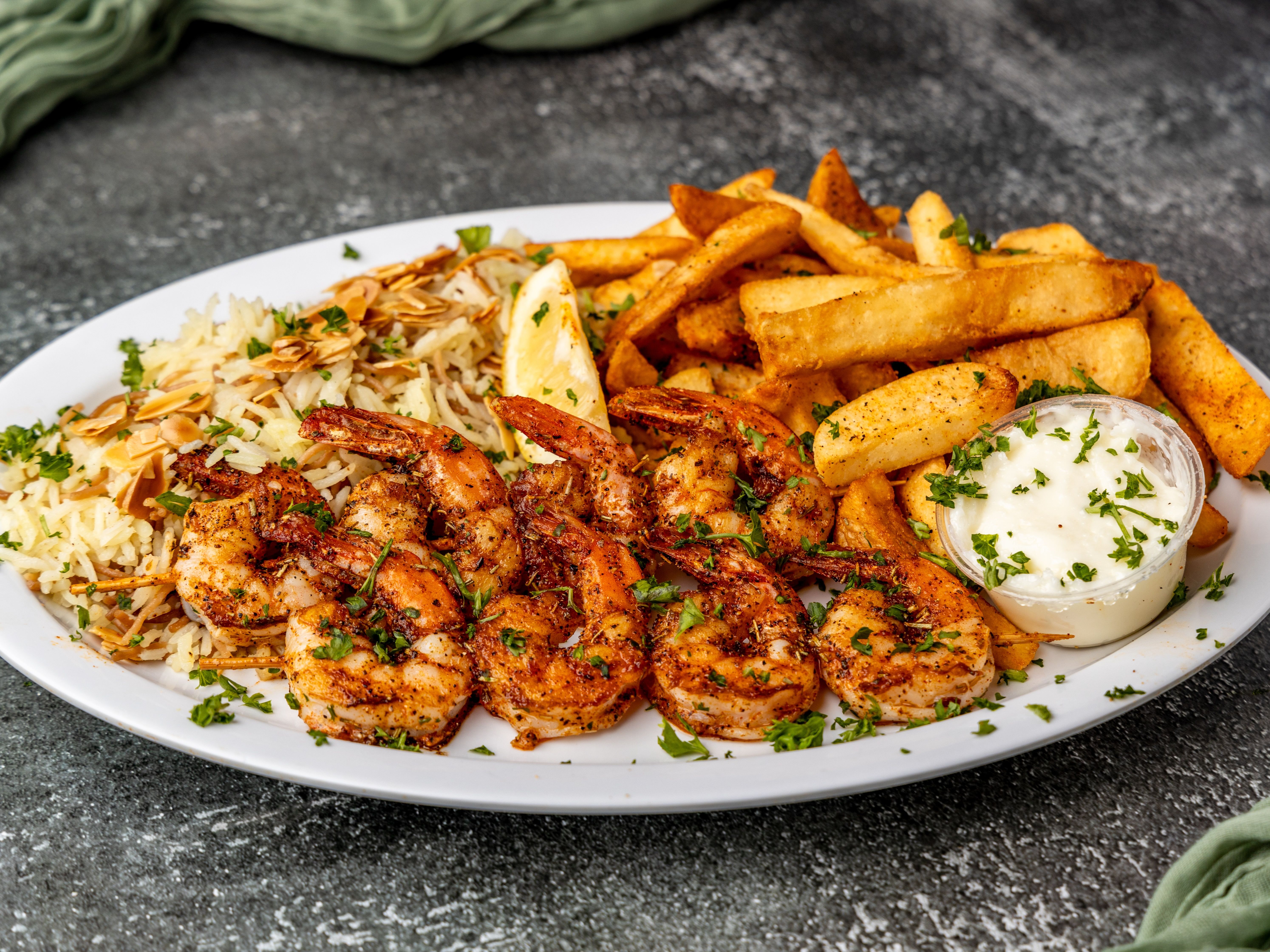 Shrimp Kabob Platter.