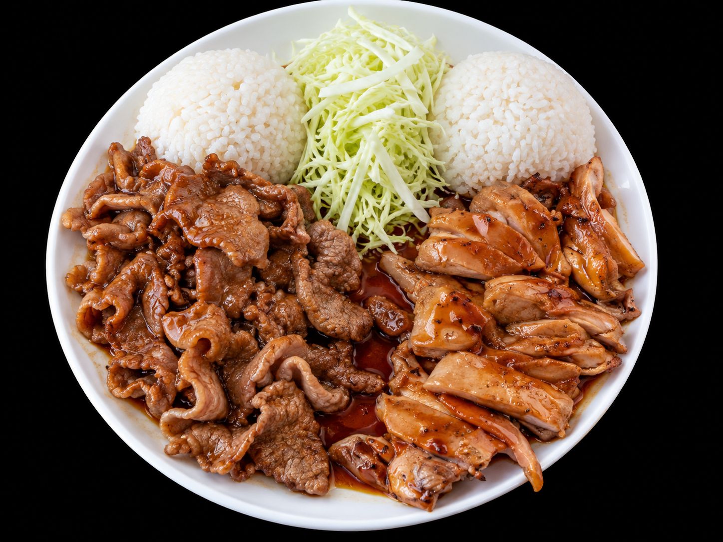 Chicken Teriyaki + Pork Teriyaki.