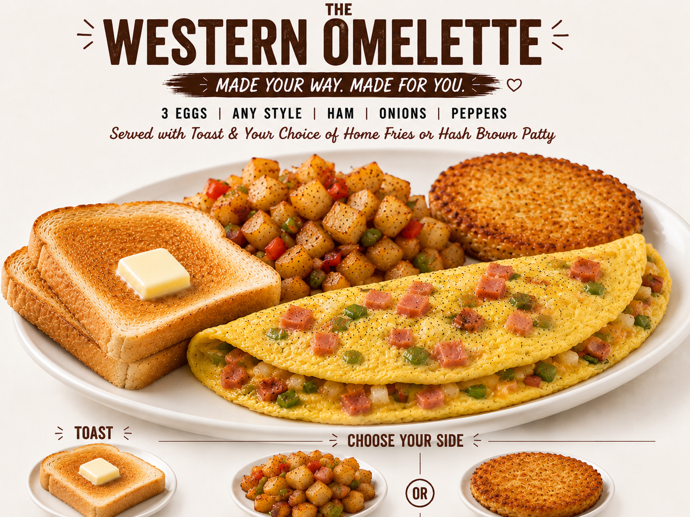 Western Omelet Ham Peppers Onion.