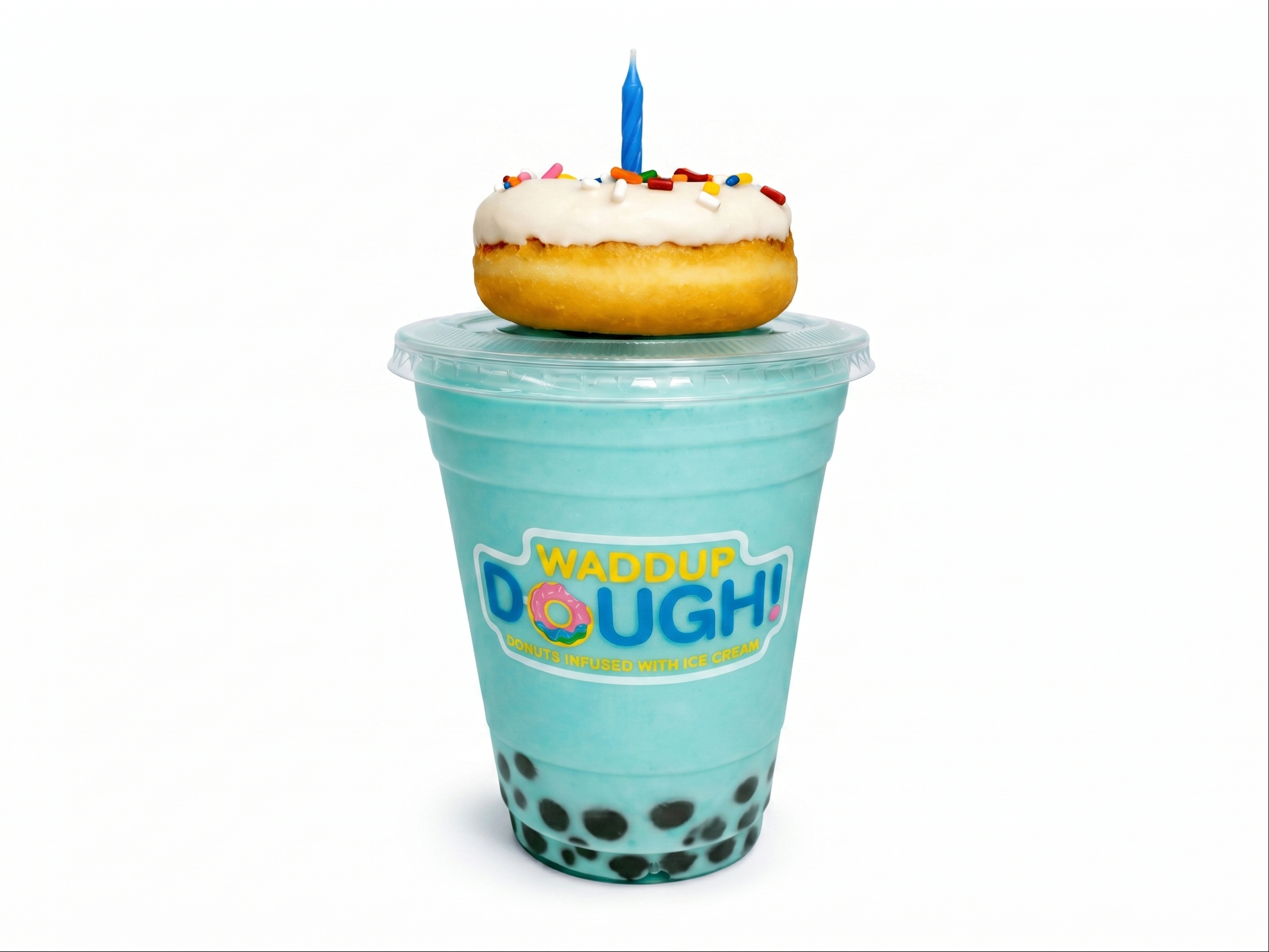 Blue Hawaii Shake w/Boba + Donut