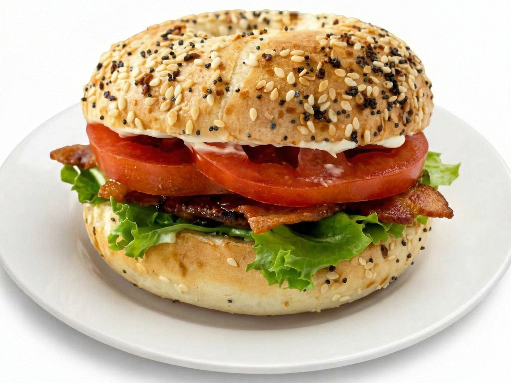 Bagel With Sausage, Lettuce And Tomato.