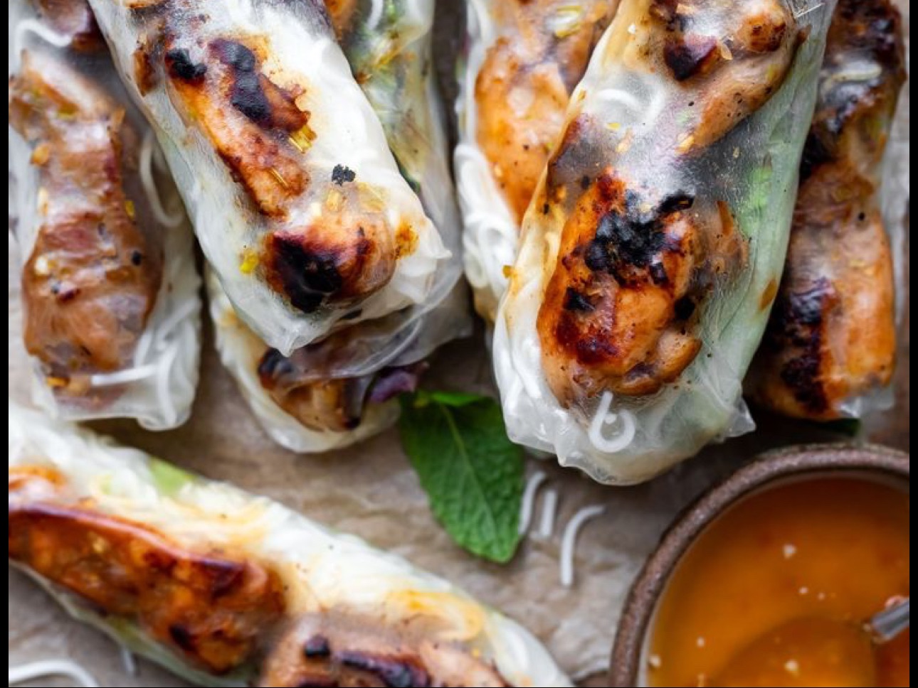 GRILLED PORK SPRING ROLLS.