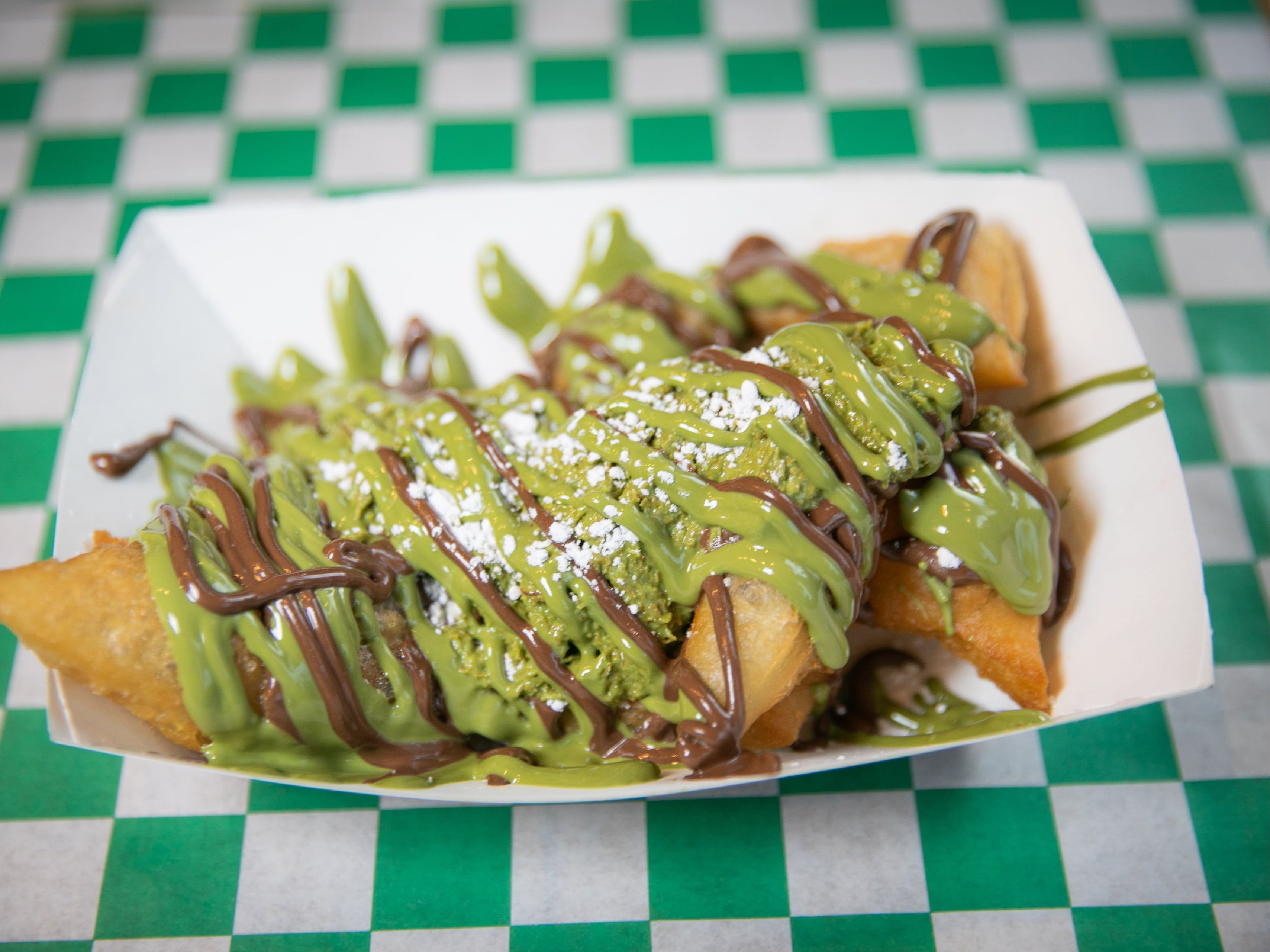 Dubai Chocolate Paratha Funnel Cake.
