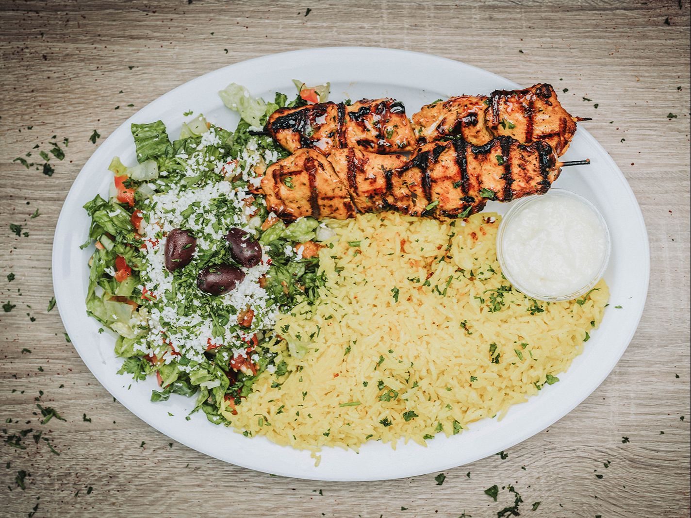 Chicken Kabob Platter.