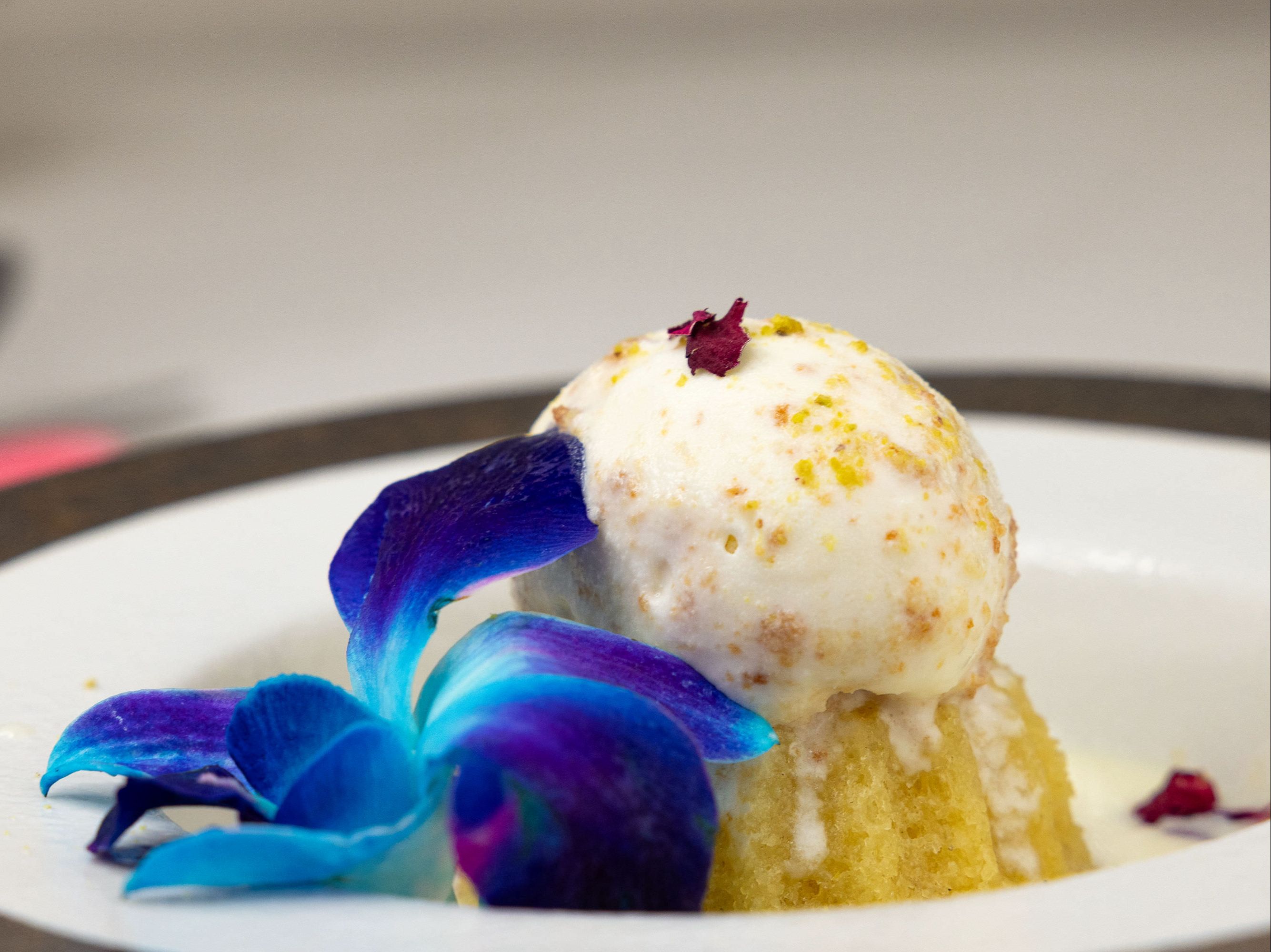 Mawa Cake W/ Gulab Jamun Ice Cream.