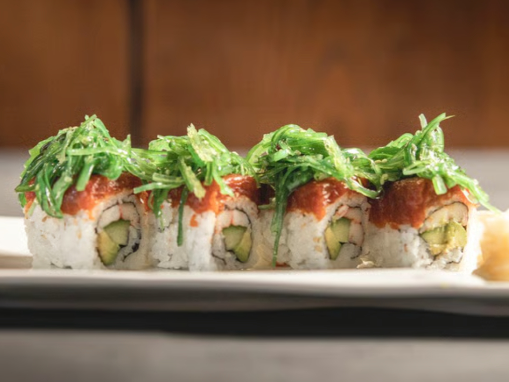 SR4. Spicy Florida Roll - Avocado, ika sansei inside (spicy tuna, seaweed salad on top).