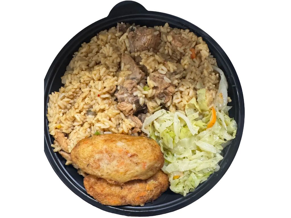 Guyanese Cookup Rice W/2 Cod Fishcakes.