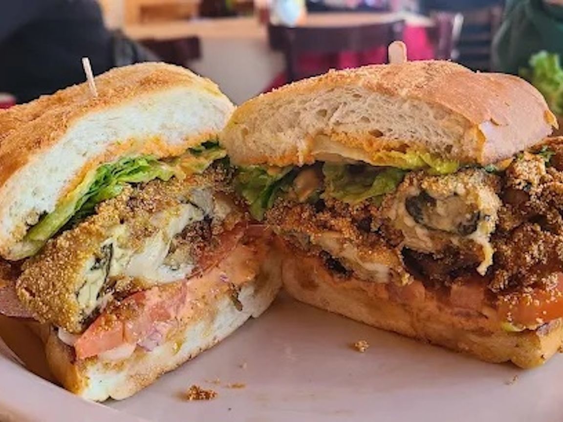 Fried Oyster Poor Boy Sandwich.