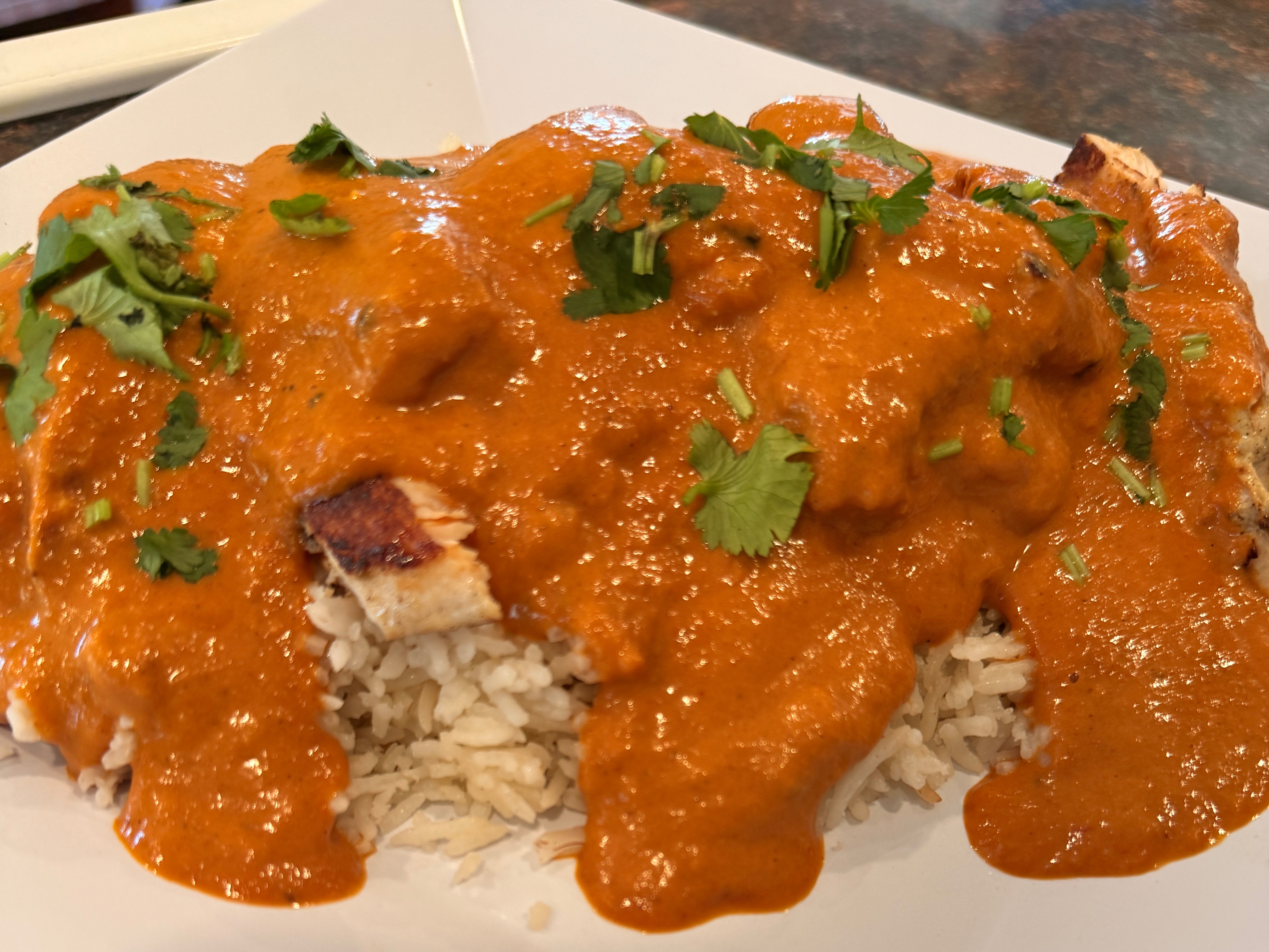 Chicken Tikka over basmati rice.