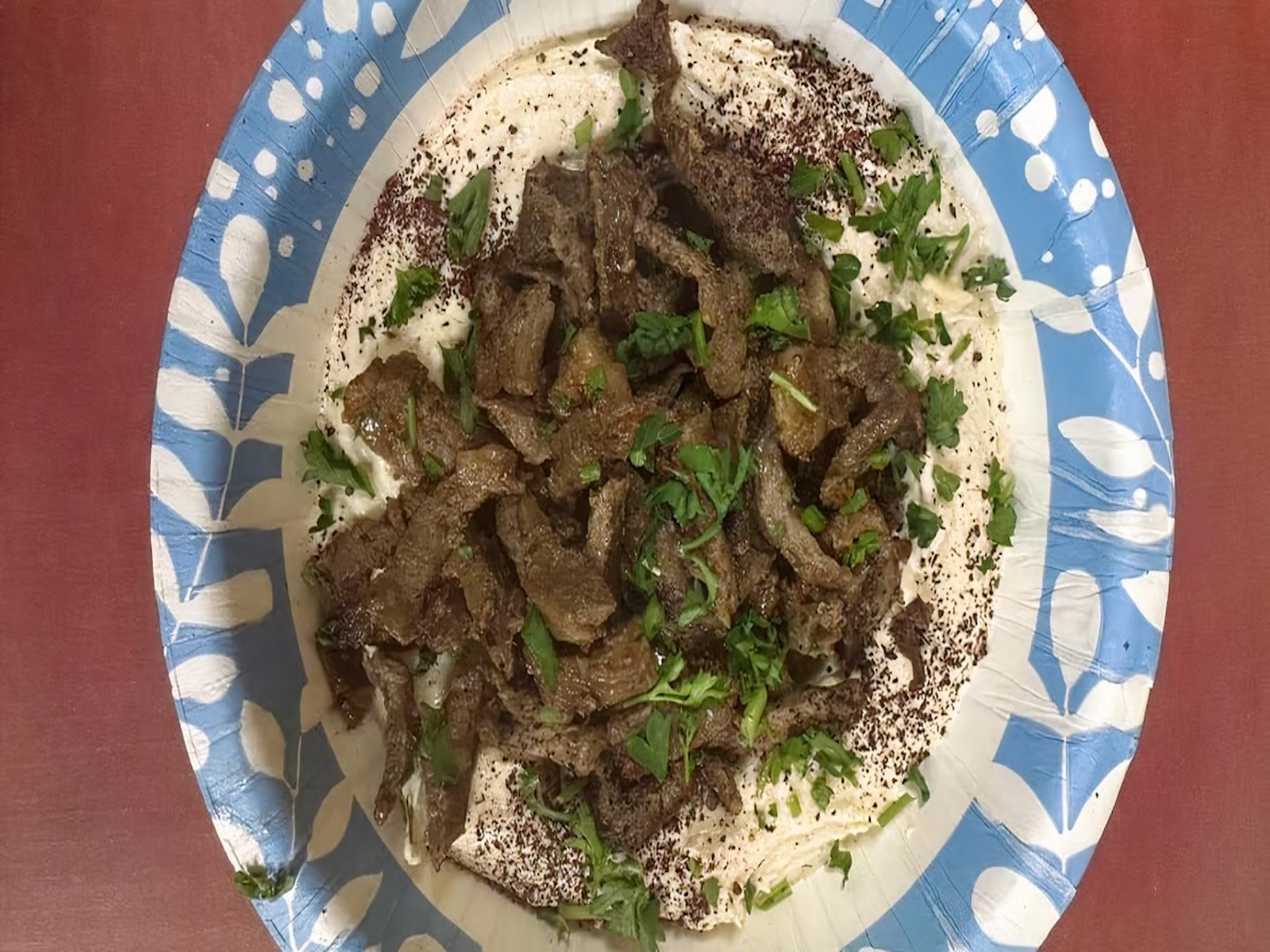 Hummus Topped with Shawarma.