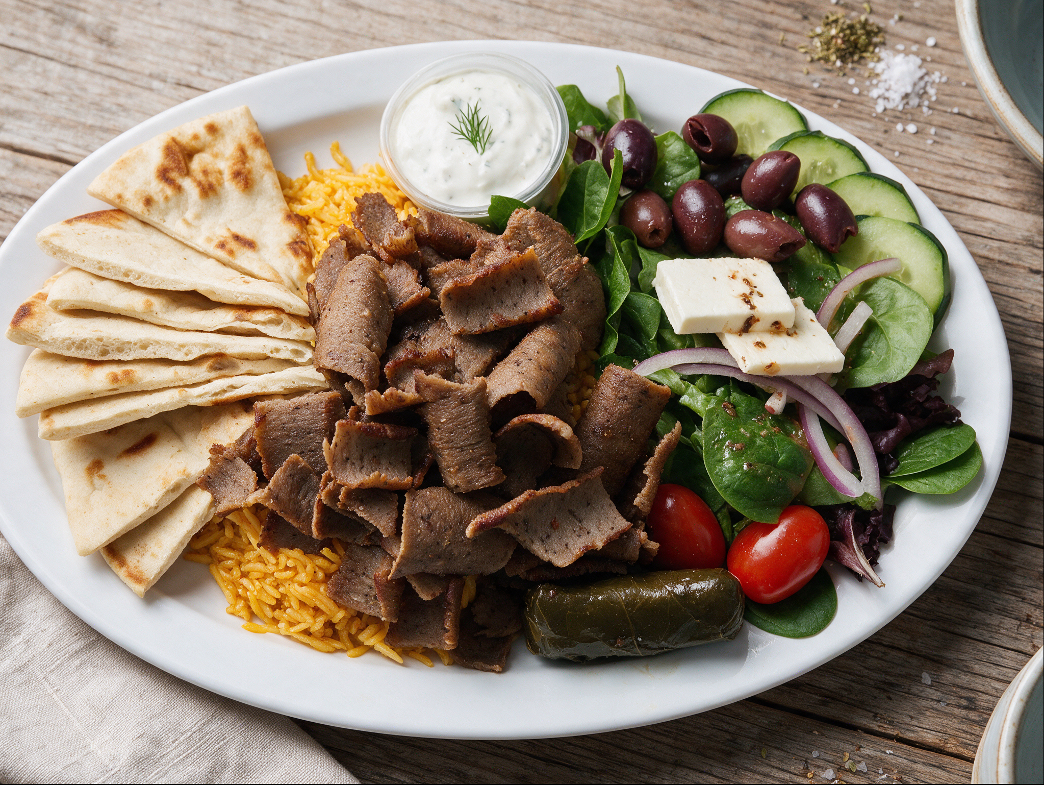 Rotisserie Beef/Lamb Gyro Platter.