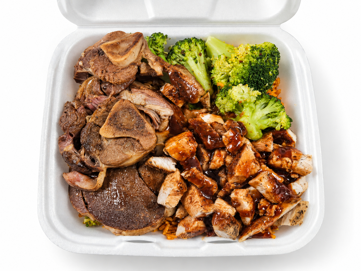 Lamb & Jerk Chicken over rice.