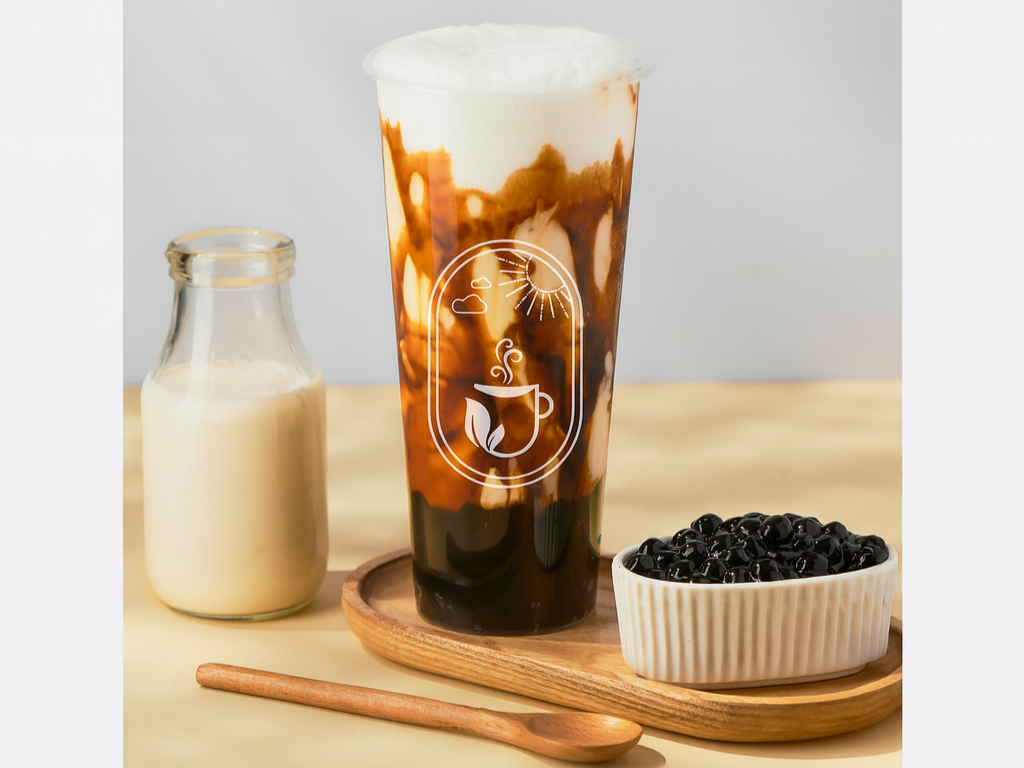 Brown Sugar Fresh Milk w/t Boba, Milk Foam.