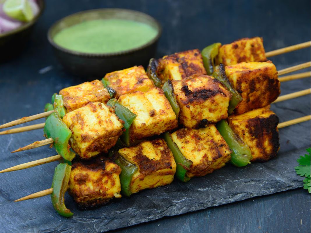 Tandoori Achari Paneer Tikka.