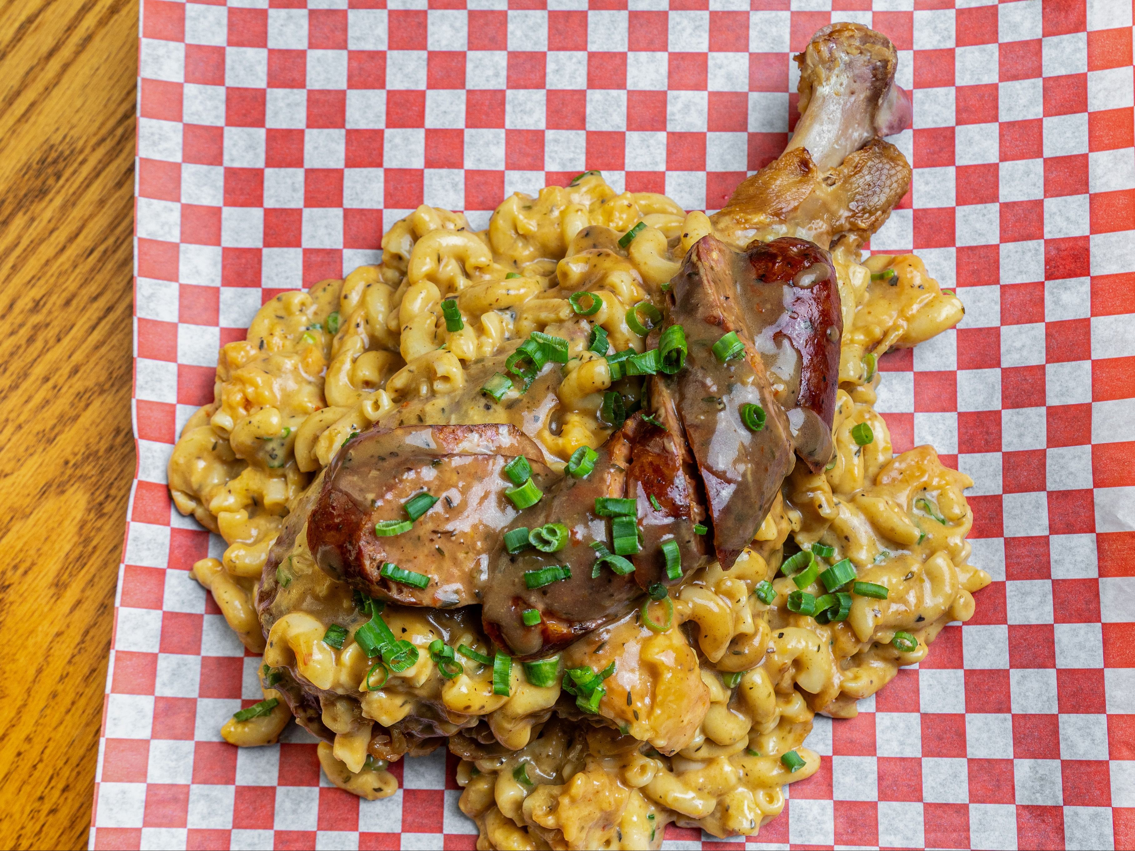 Cajun Mac & Sausage Turkey Leg