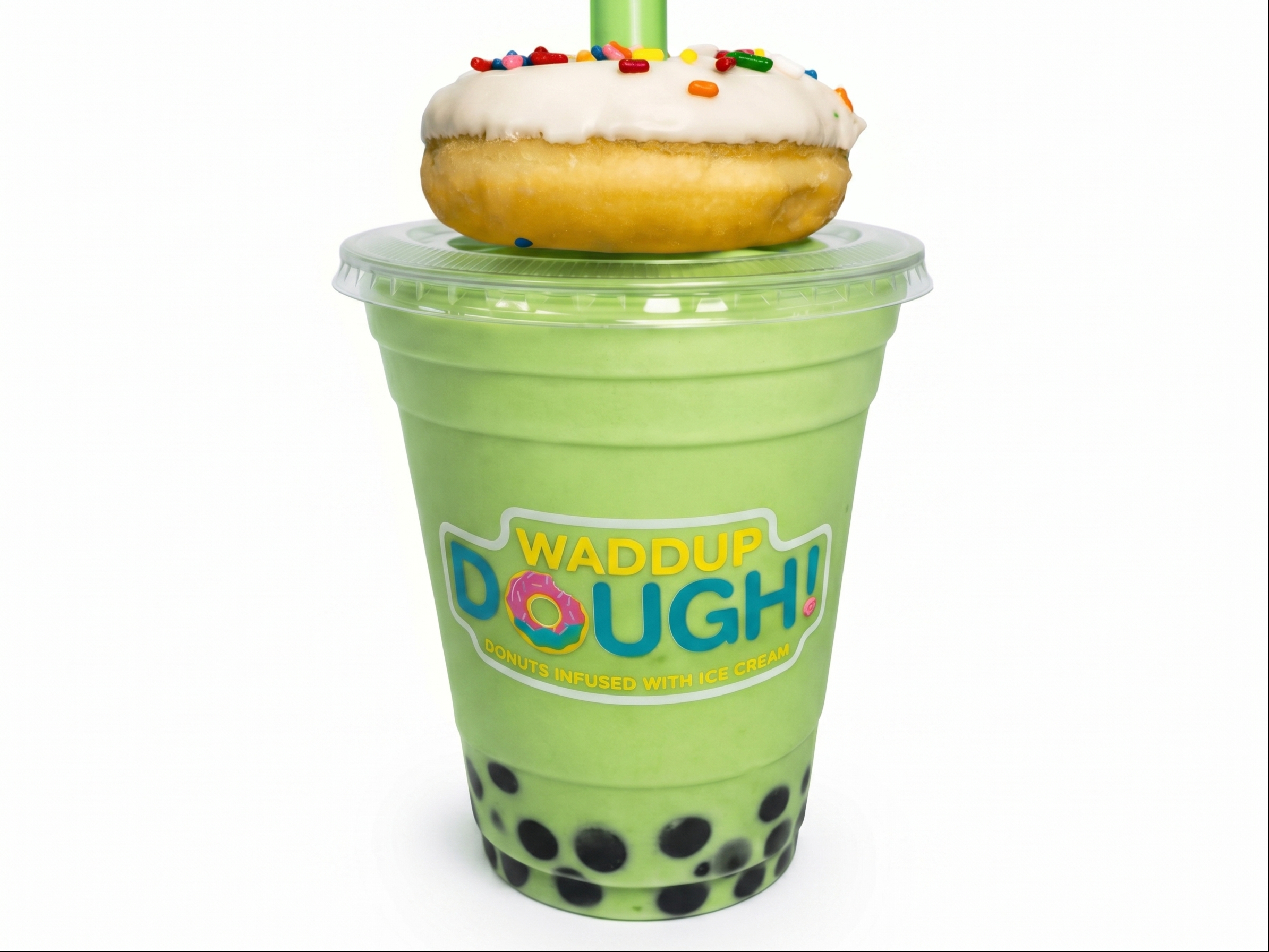 Honeydew Shake w/ Boba + Donut.