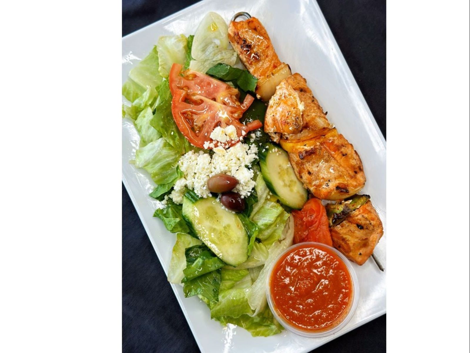 Salmon Kebab ( 1 Skewer) Over Salad.