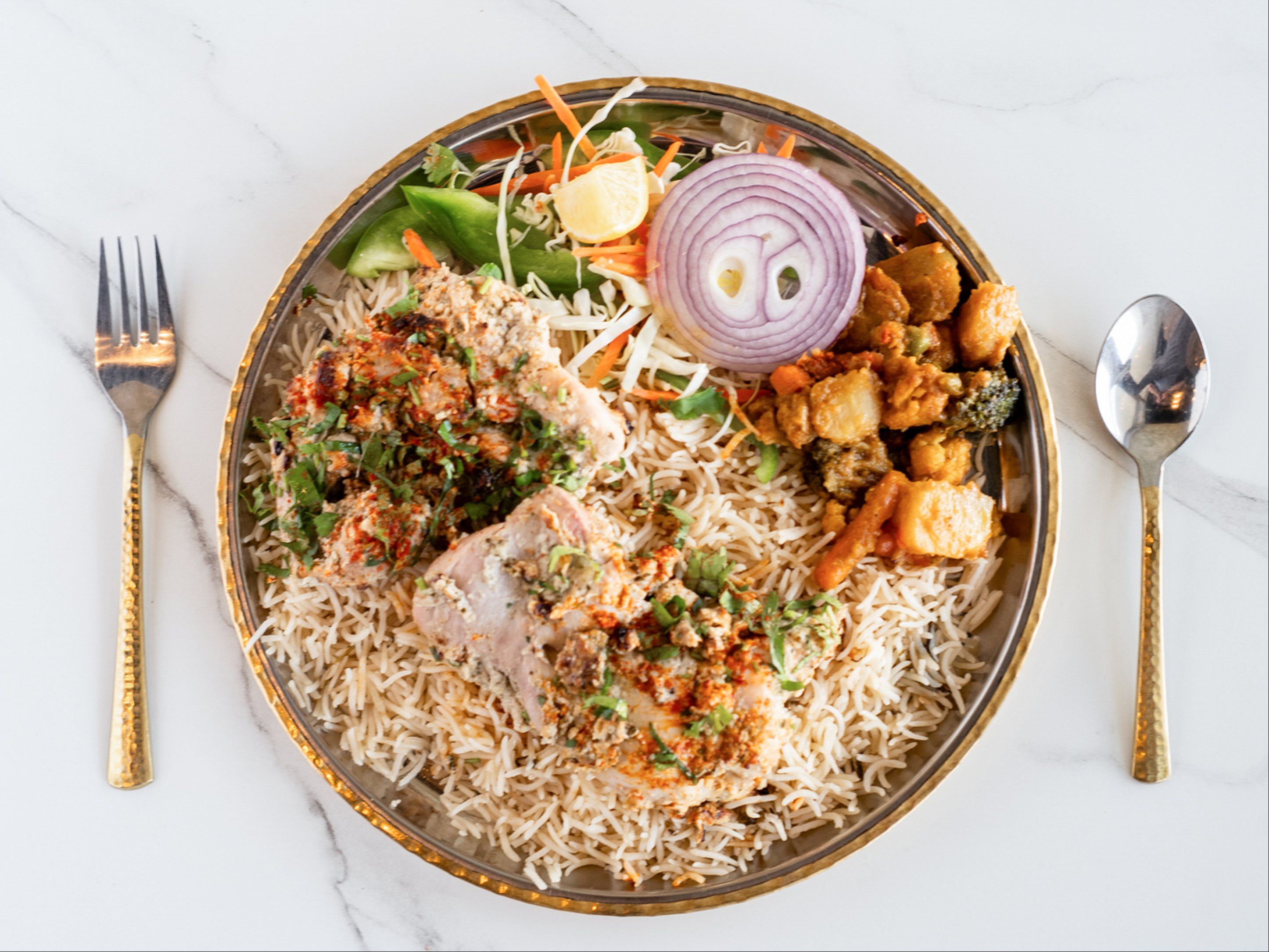 Chicken Malai Tikka + Pulav Rice + Sauteed Veg.