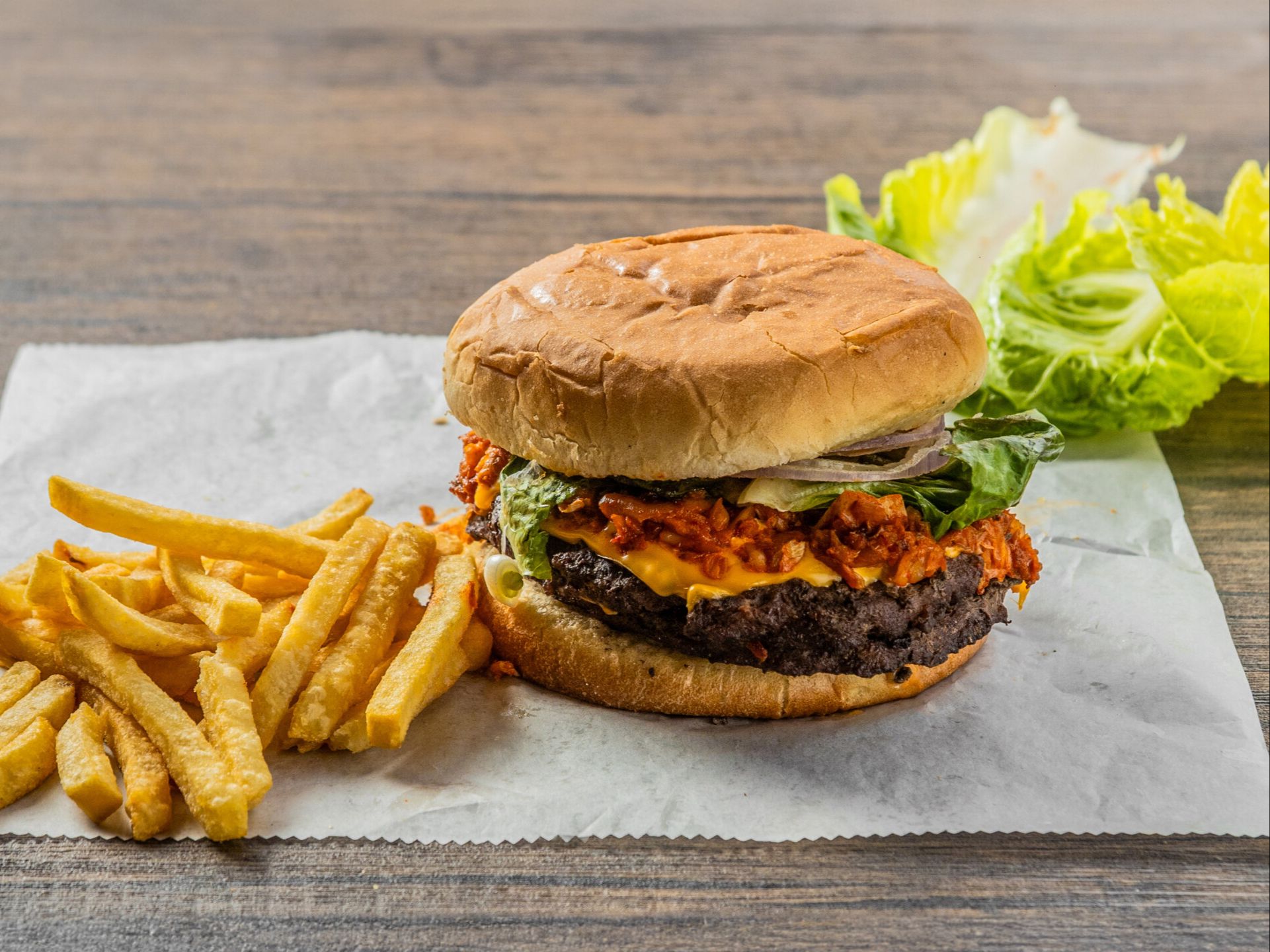 Double Kimchi Burger w/Fries.
